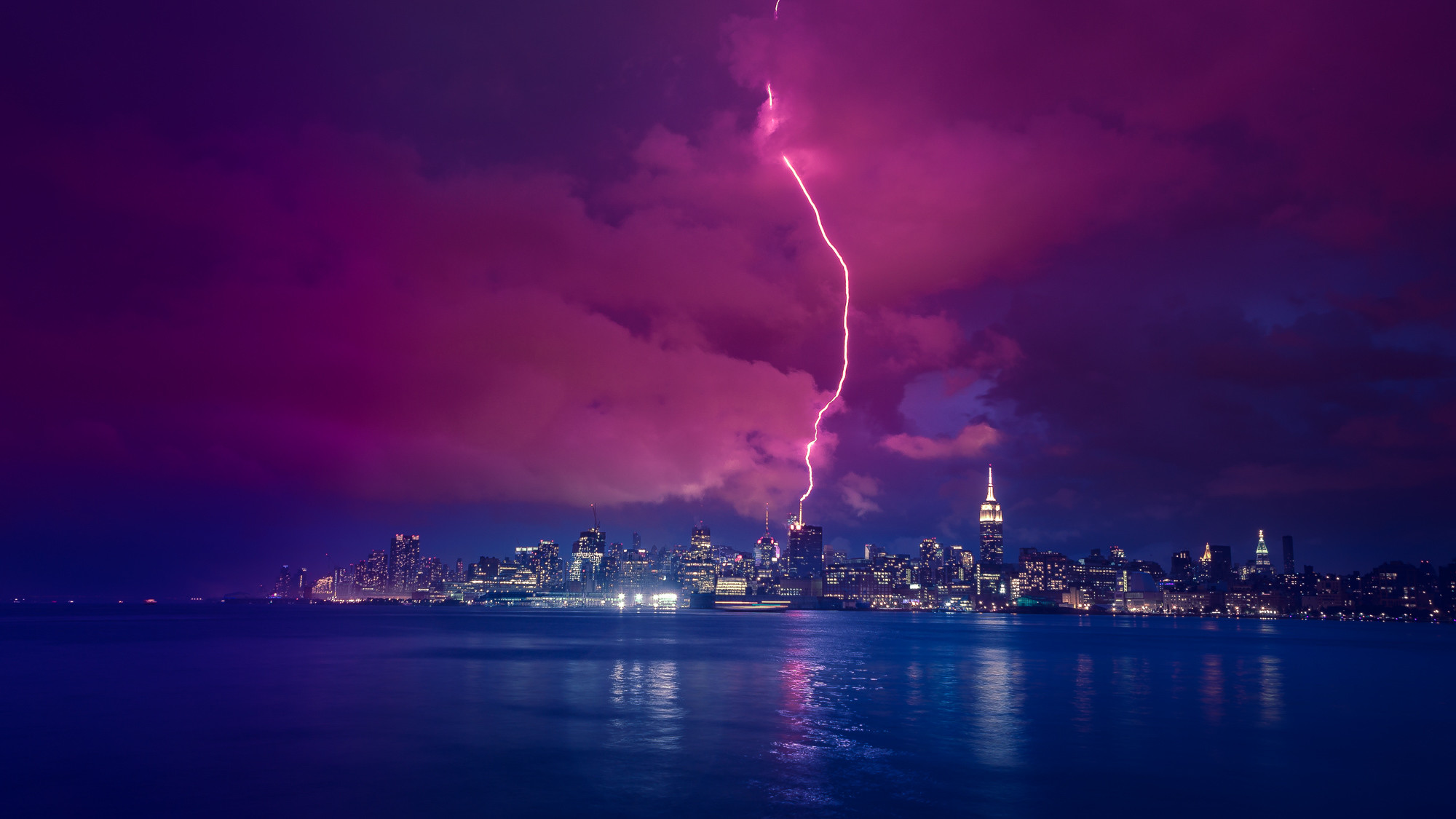 2000x1125 Thunder, Lightning Storm New York, City, Atmosphere, Lightning Strike  Wallpaper in 