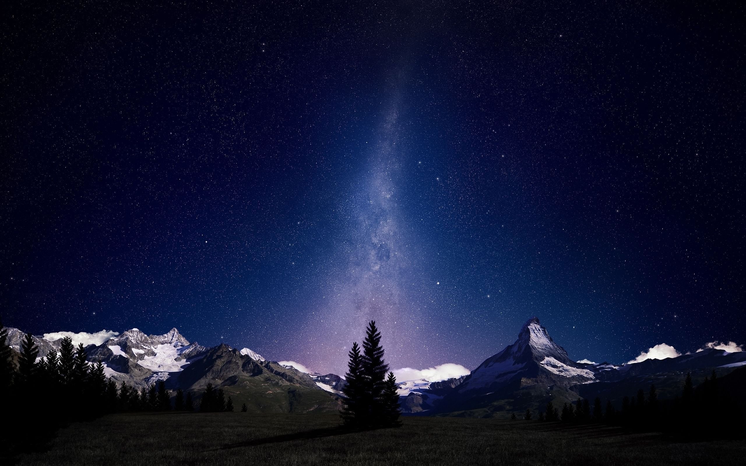 2560x1600 Night Sky Lights Over Snowy Mountains