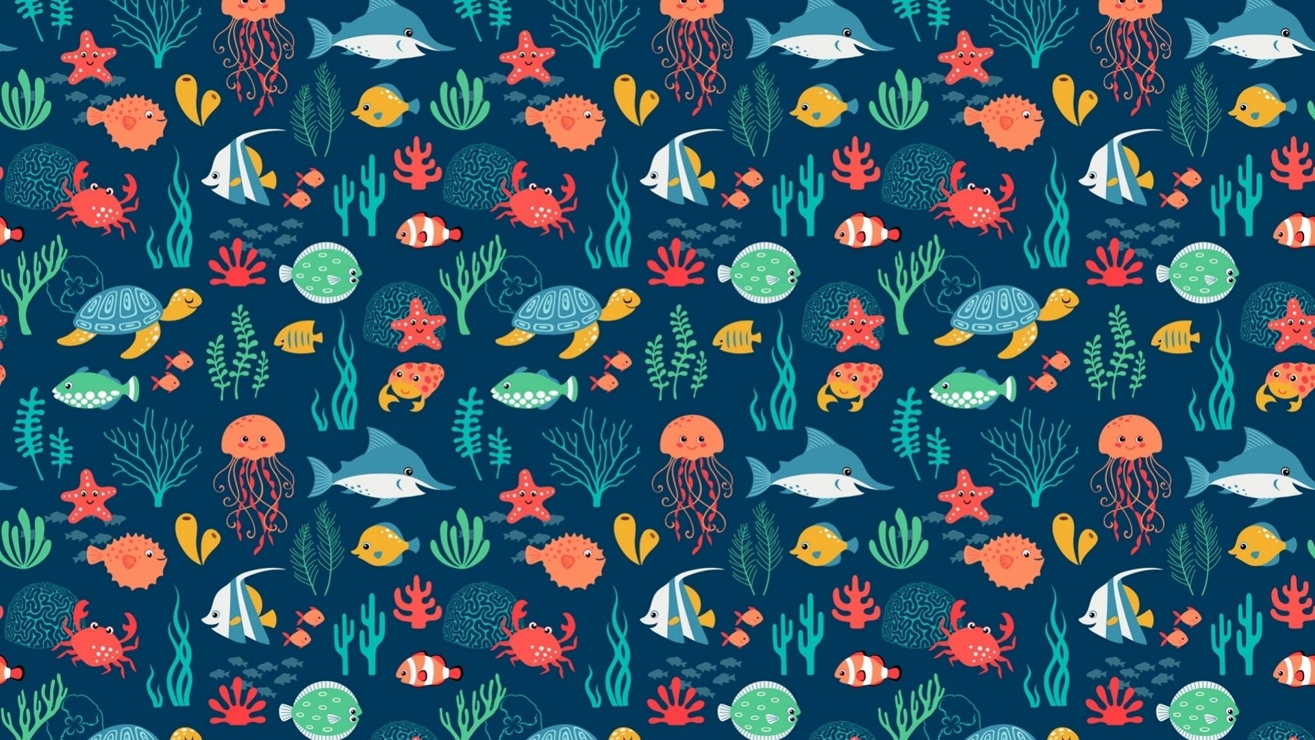 1920x1080  Sea Animals Pattern. How to set wallpaper on your desktop? Click  the download