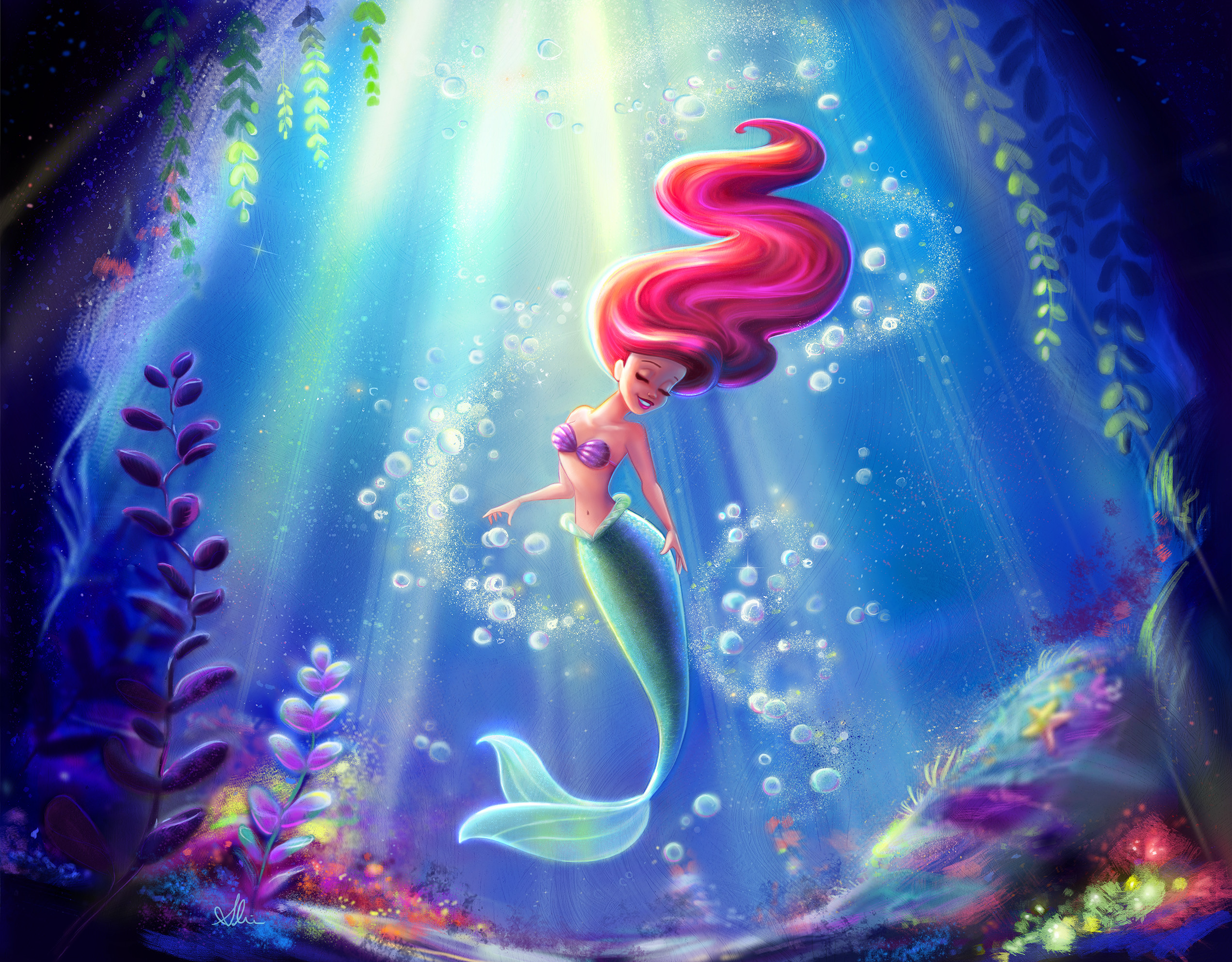 2540x1984 Ariel-the-Little-Mermaid-Disney-Fine-Art-wallpaper-