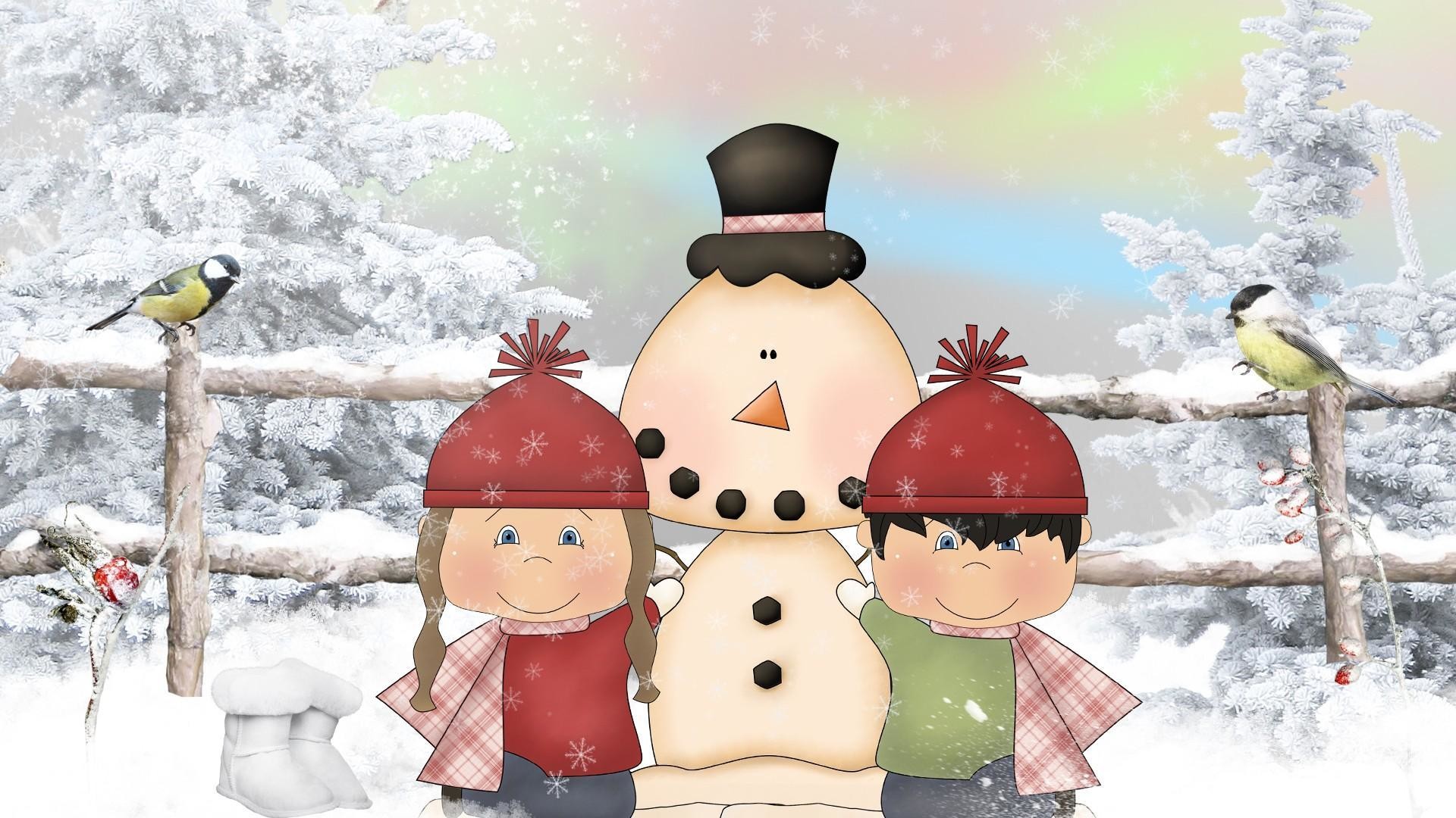 Снеговик с детками фона