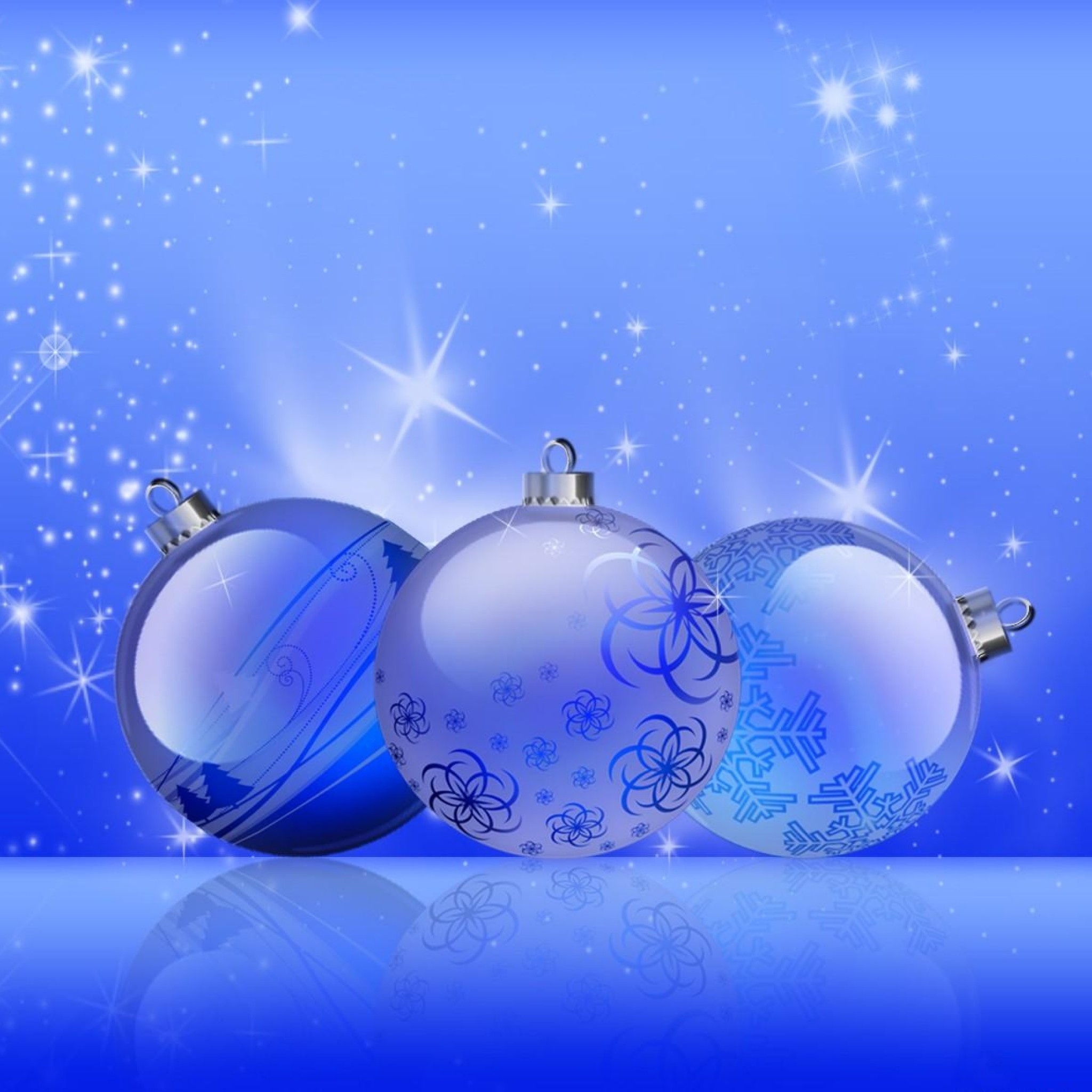 2048x2048  Wallpaper christmas decorations, balloons, twinkling, holiday,  blue background