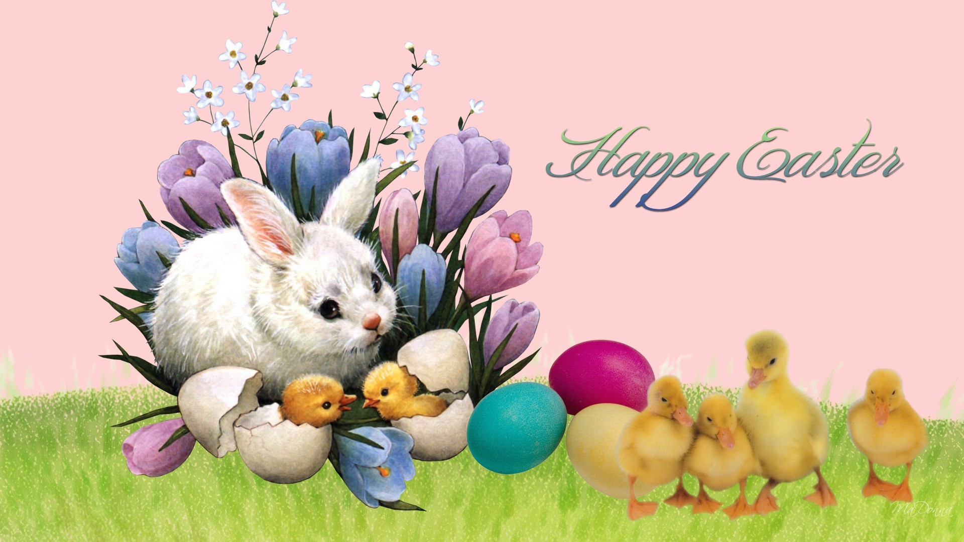 1920x1080 Happy Easter cute bunny ,chicks, eggs hd wallpapers, images for you