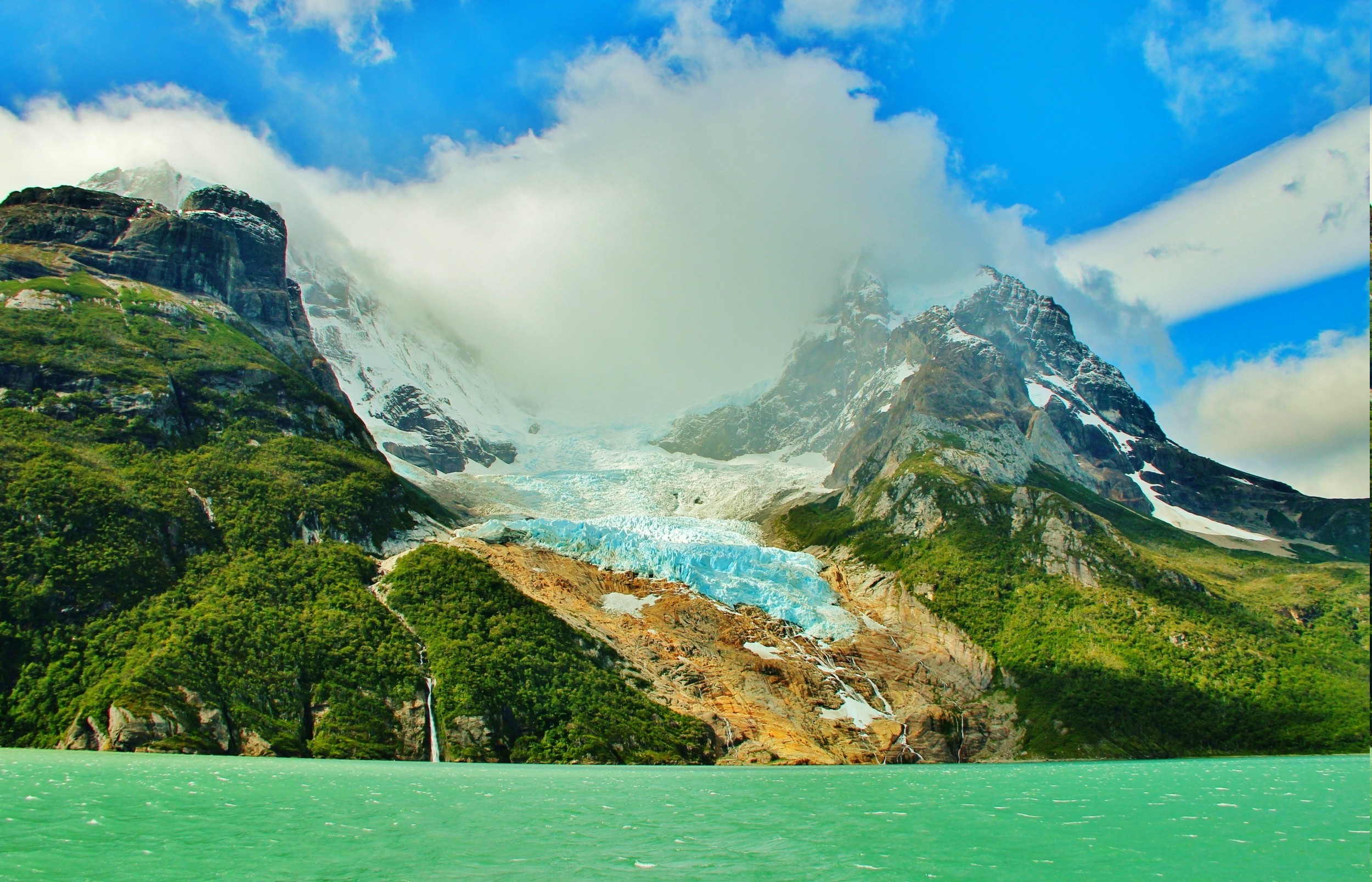 2500x1607 lake, Glaciers, Mountain, Chile, Forest, Cliff, Snowy Peak, Patagonia, Ice,  Summer, Nature, Landscape Wallpapers HD / Desktop and Mobile Backgrounds