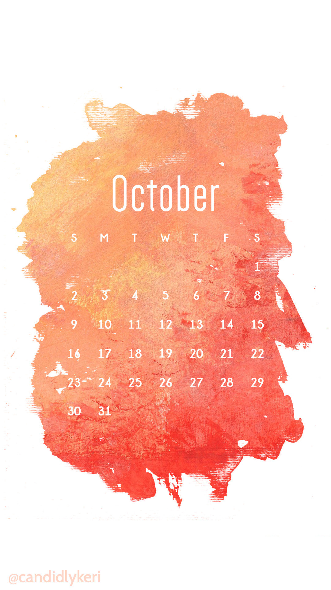 1080x1920 Watercolor red orange October calendar 2016 wallpaper you can download for  free on the blog!