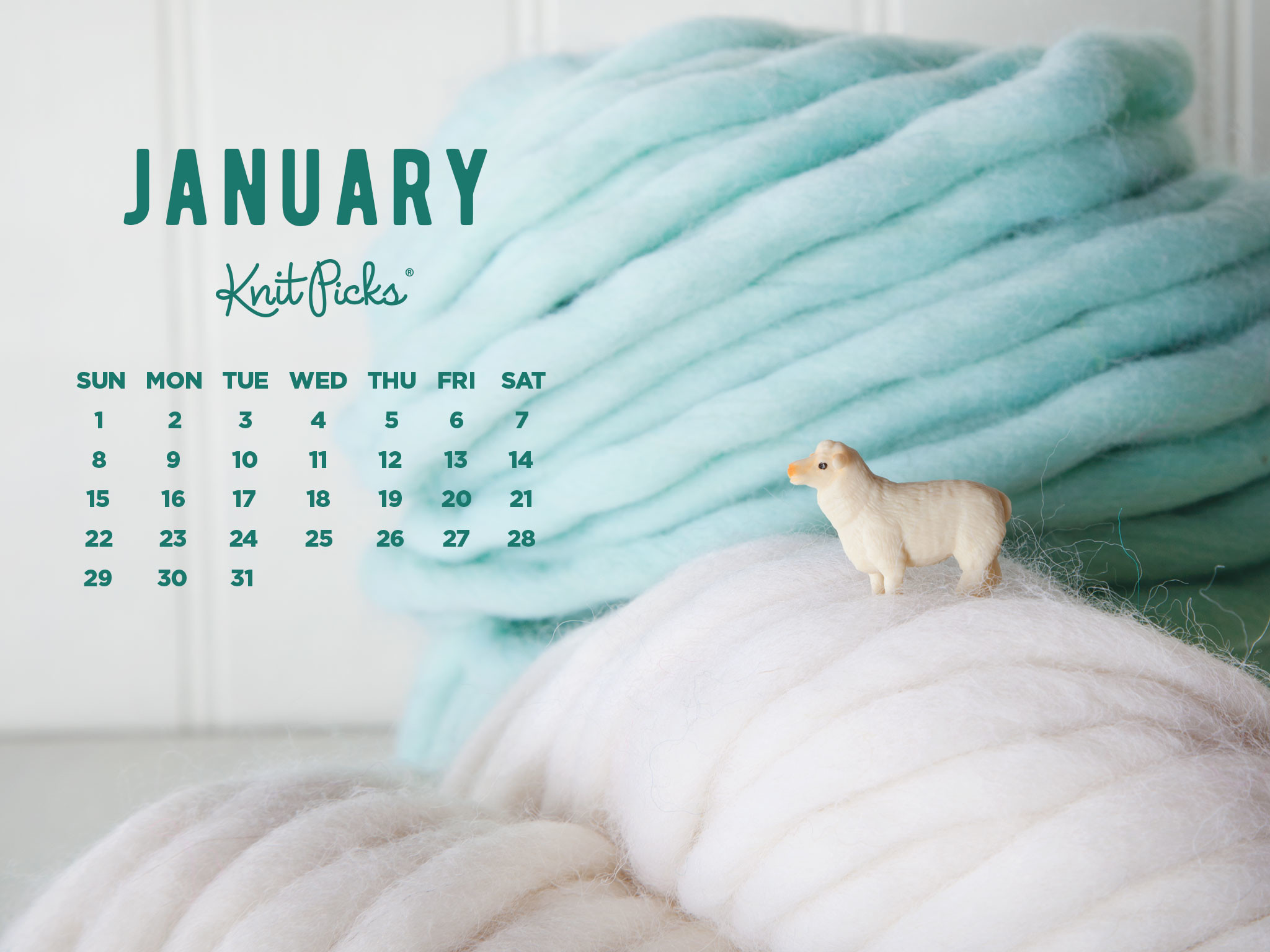 2048x1536 Free January desktop calendar from KnitPicks.com