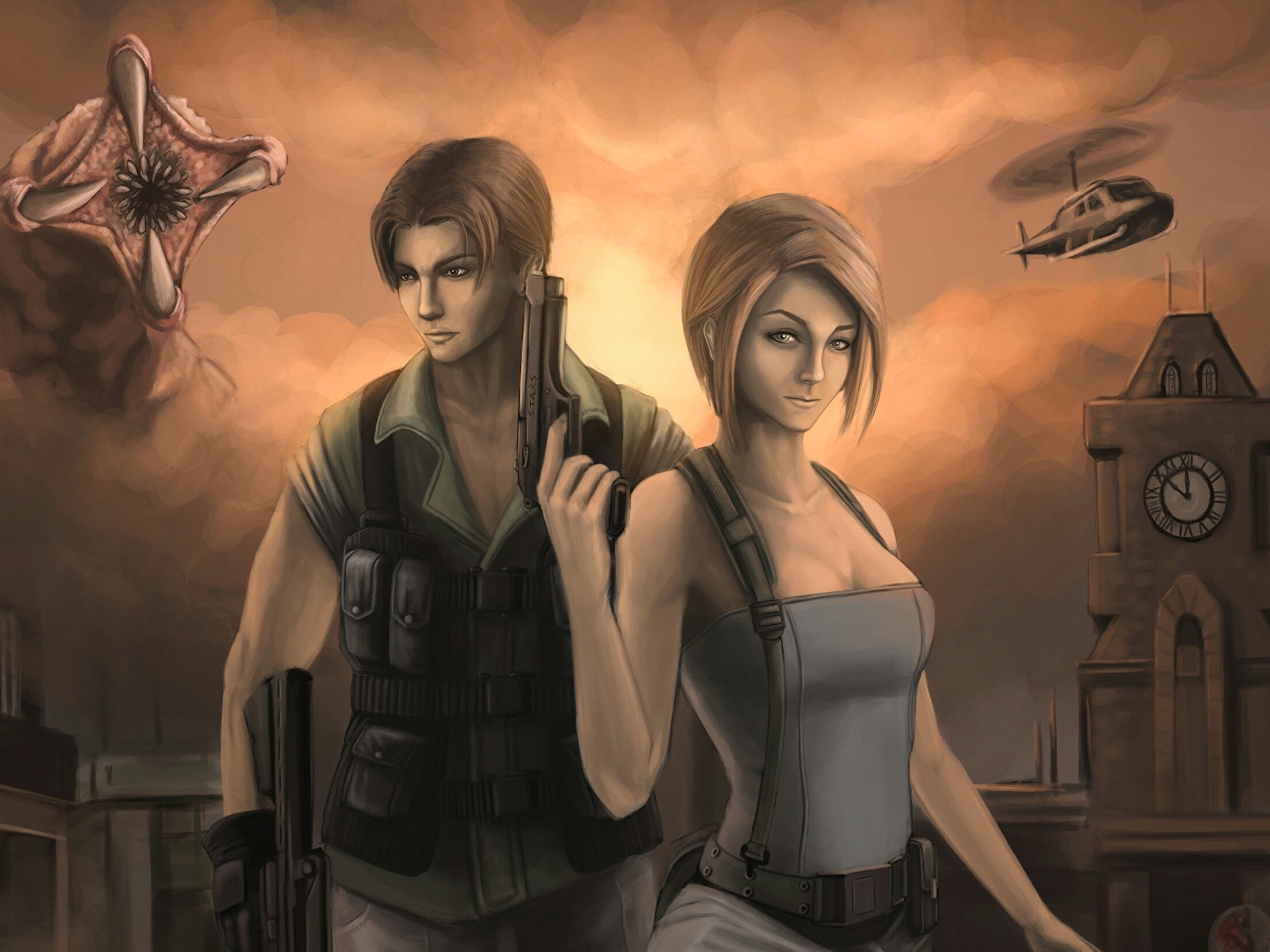 2048x1536 Images Resident Evil 3 jill valentine Carlos Oliveira Girls Games 