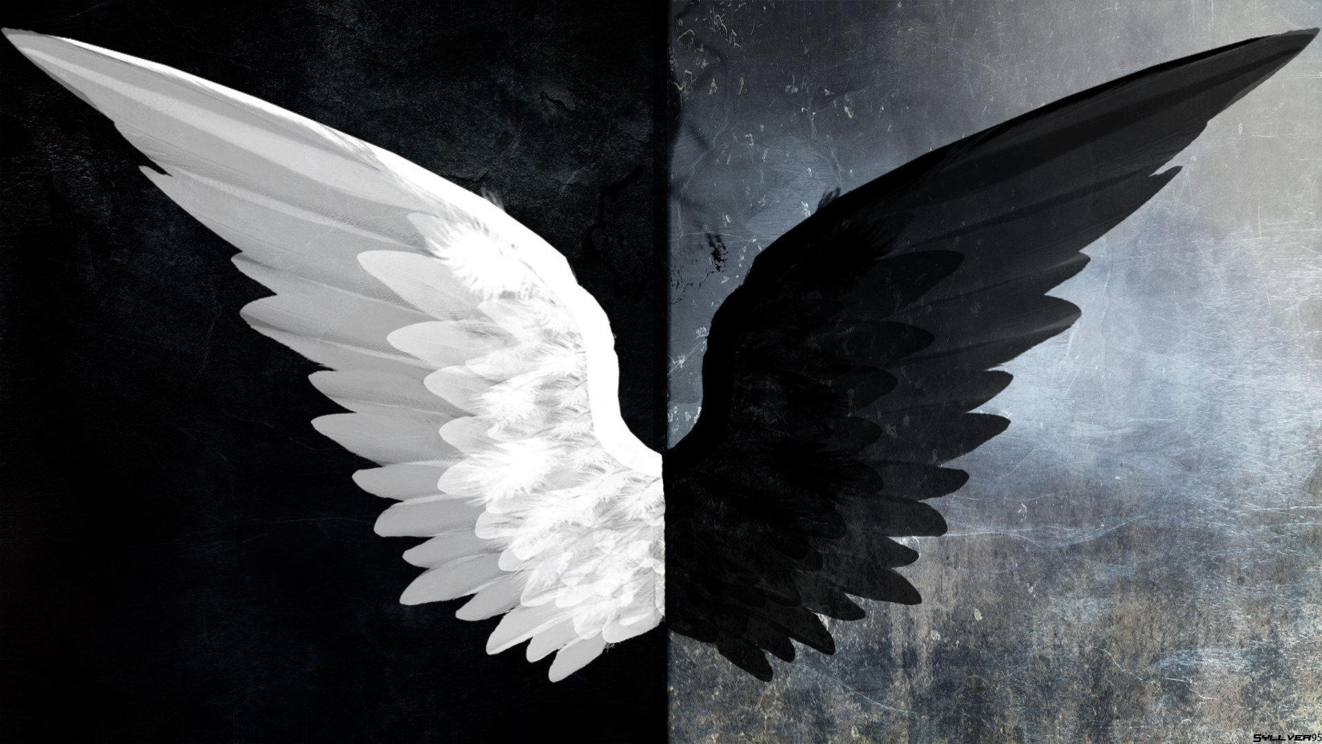 1920x1080 Fantasy - Angel Dark Black & White Wings Light Evil Wallpaper
