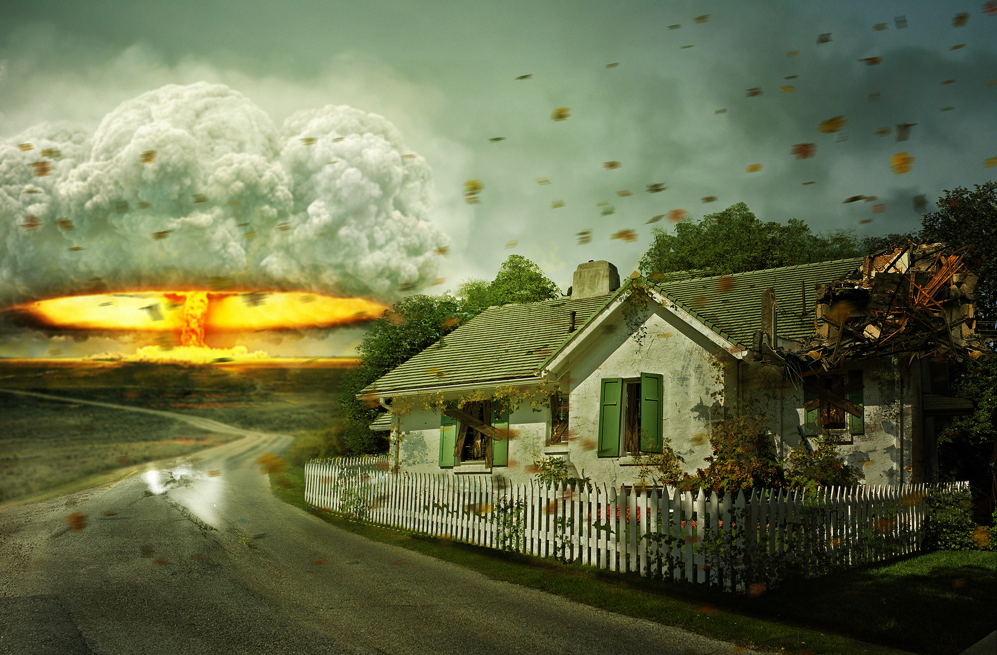 2000x1314 Sci Fi - Apocalyptic Sci Fi Mushroom Cloud Nuclear Explosion Bomb House  Wallpaper