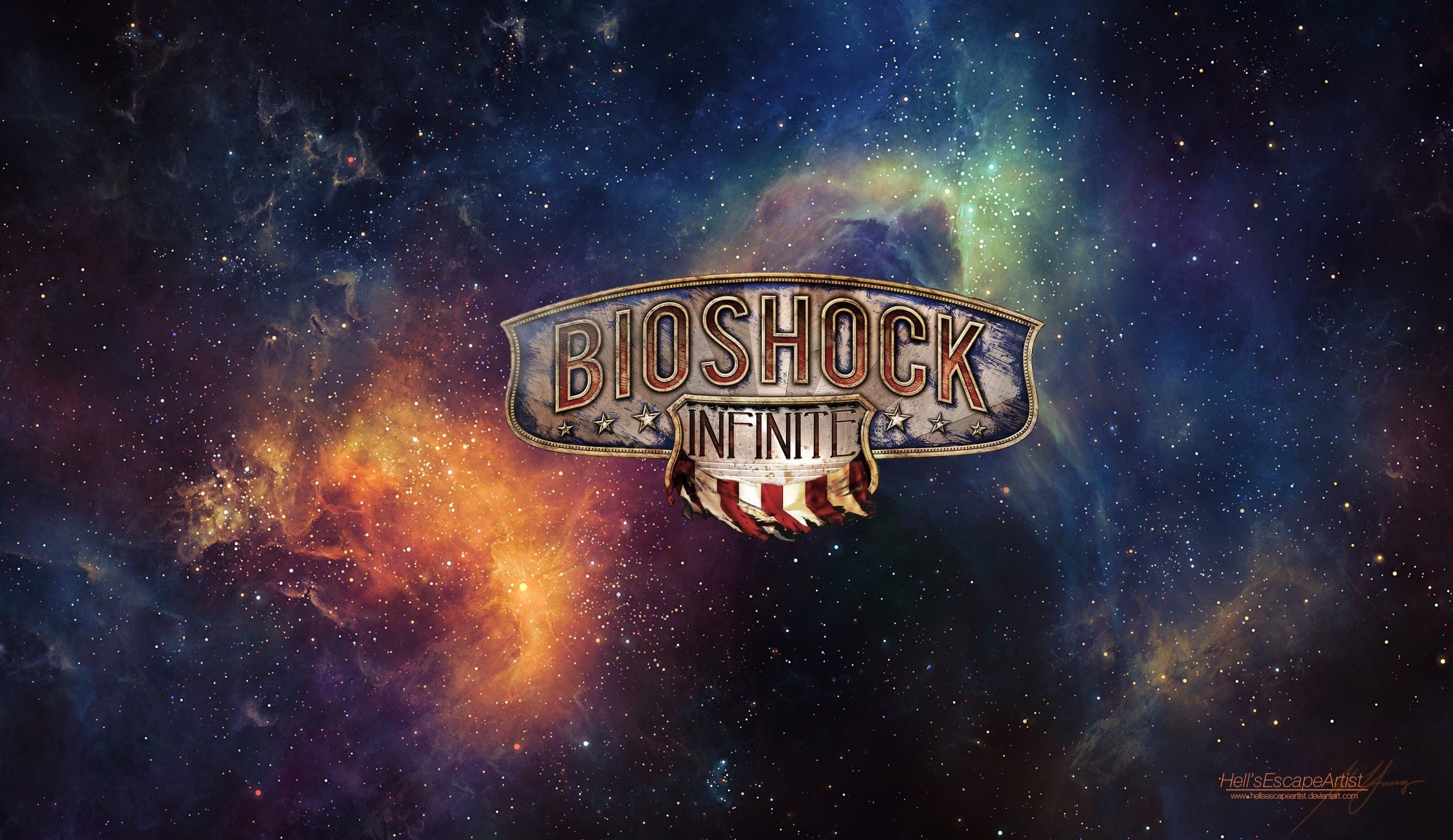 2500x1445 BioShock Infinite Booker DeWitt Space Artwork Video Games Stars Lighthouses  ...