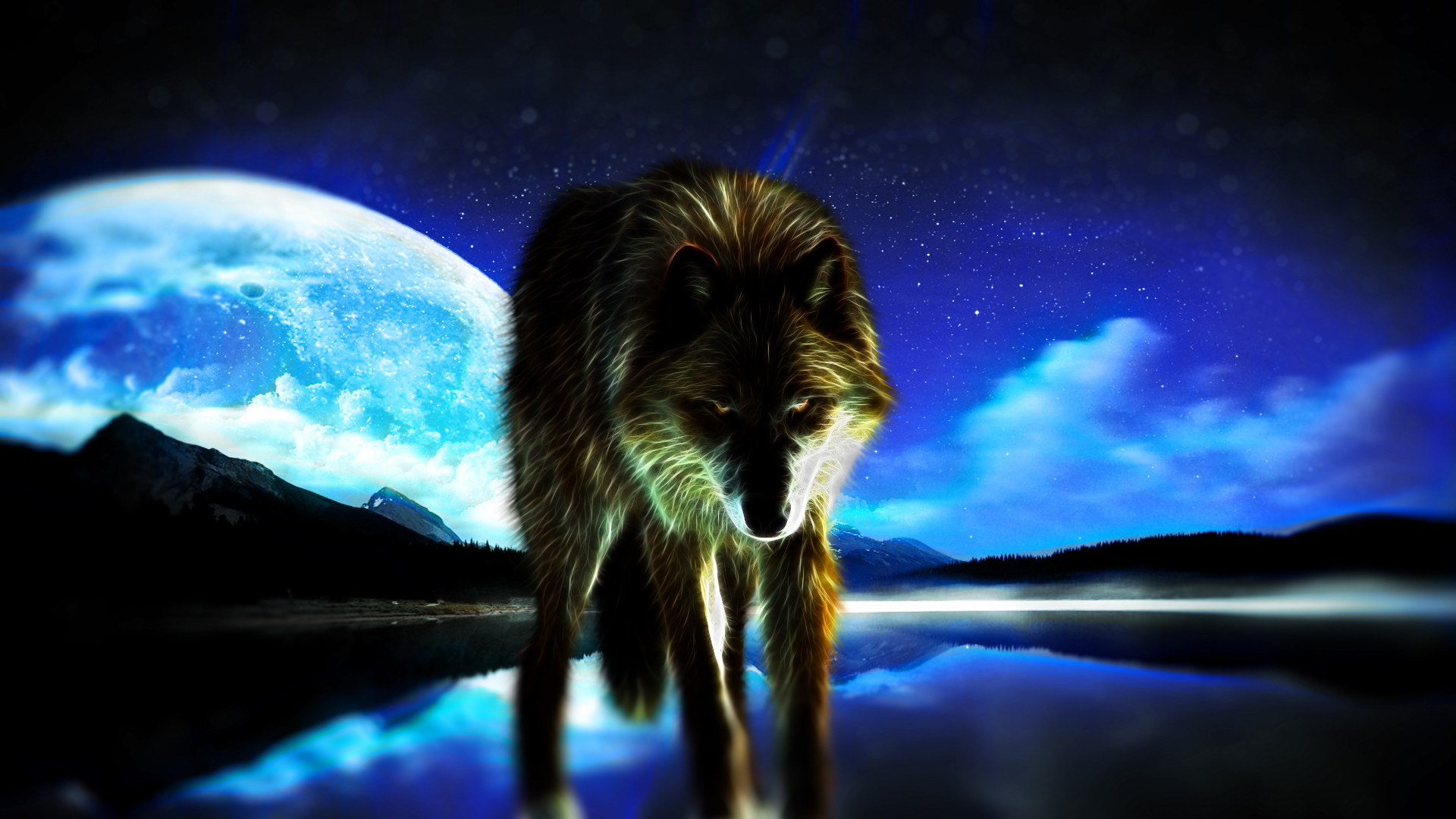 1920x1080 ... Wolf with Moon (Wallpaper) by Hardii
