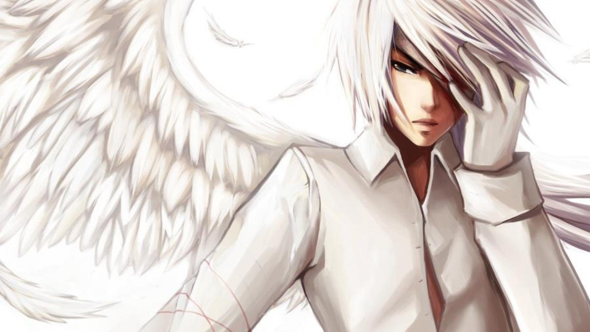 1920x1080 white anime boy angel wallpaper