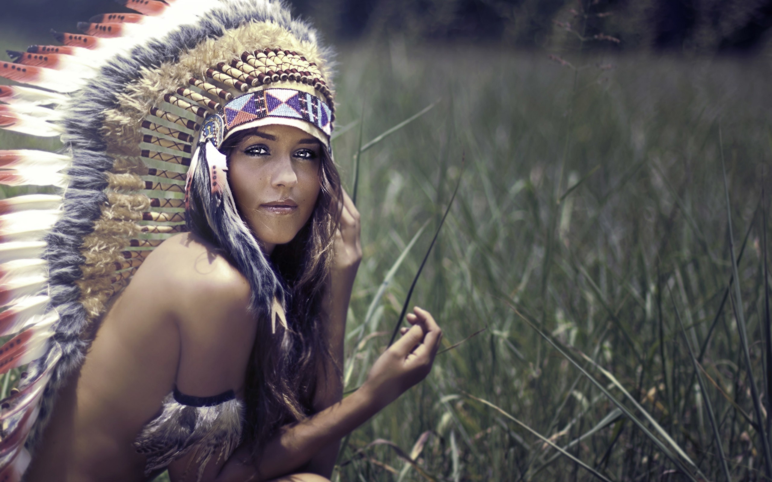 2560x1600 Native Americans, Brunette, Headdress, Women, Strategic Covering Wallpapers  HD / Desktop and