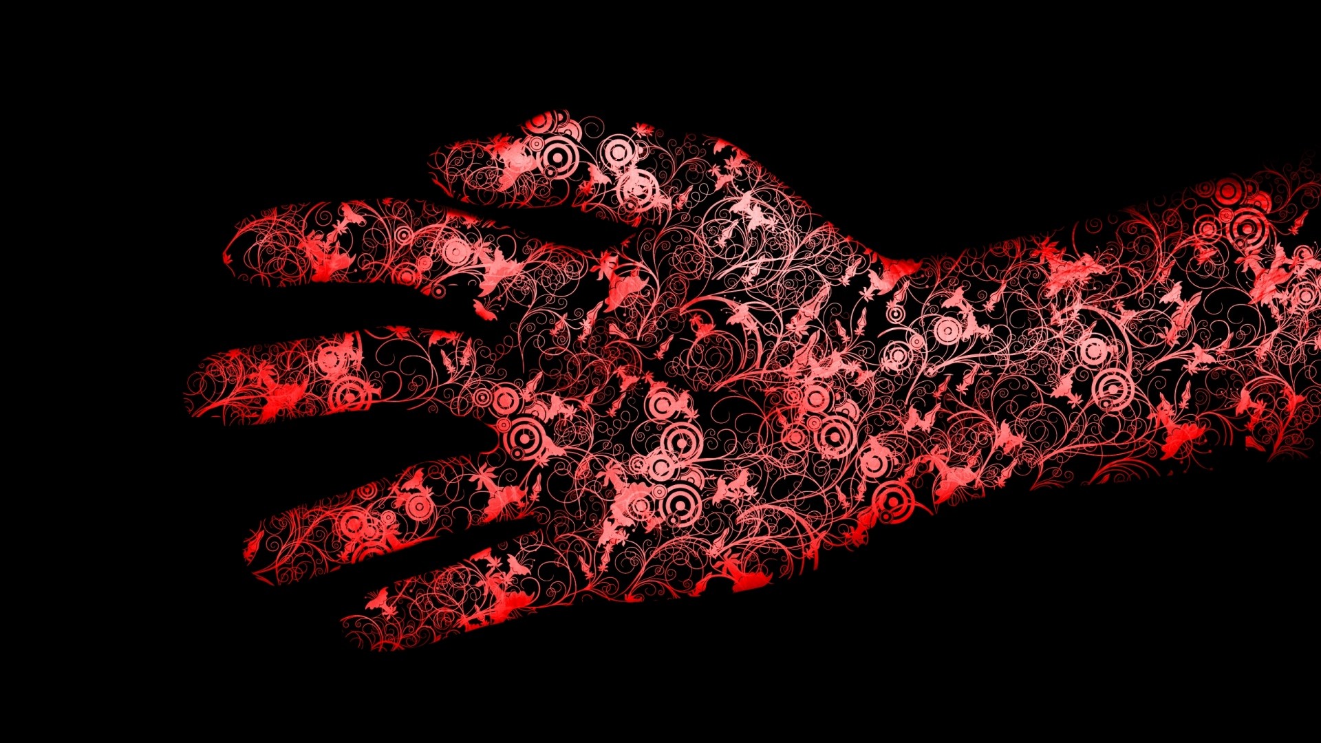 1920x1080  Wallpaper red, black, hand, flowers
