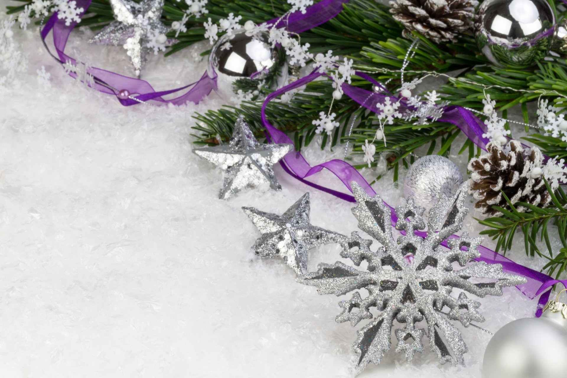 1920x1280 snowflake cone ribbon purple snow balls christmas star silver scenery  branch spruce new year christmas christmas