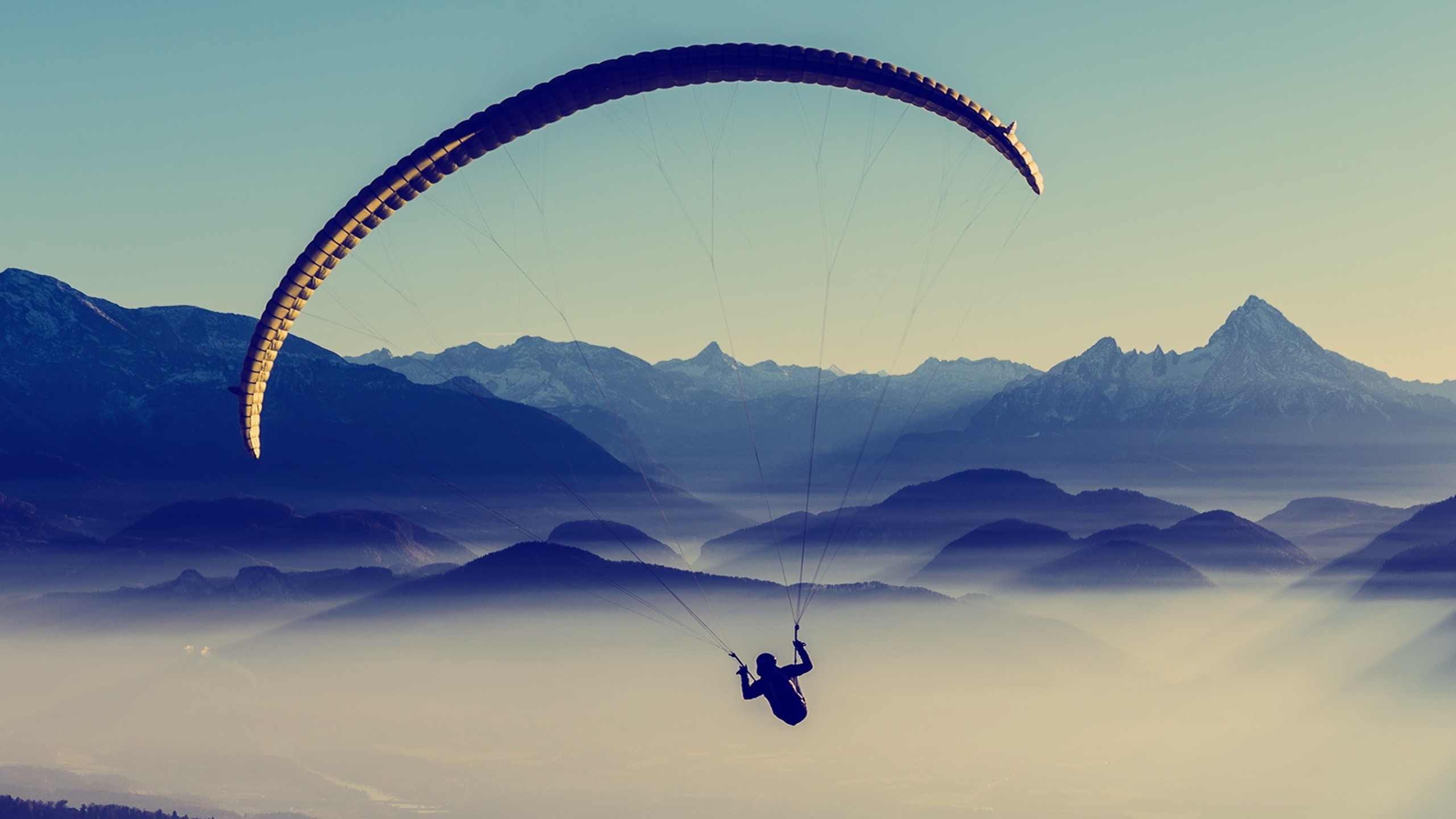 2560x1440 Preview wallpaper paragliding, sky, flight 