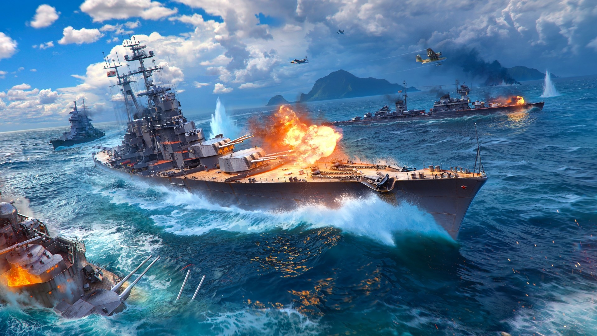 1920x1080  Wallpaper world of warships, wargaming net, ship, explosion