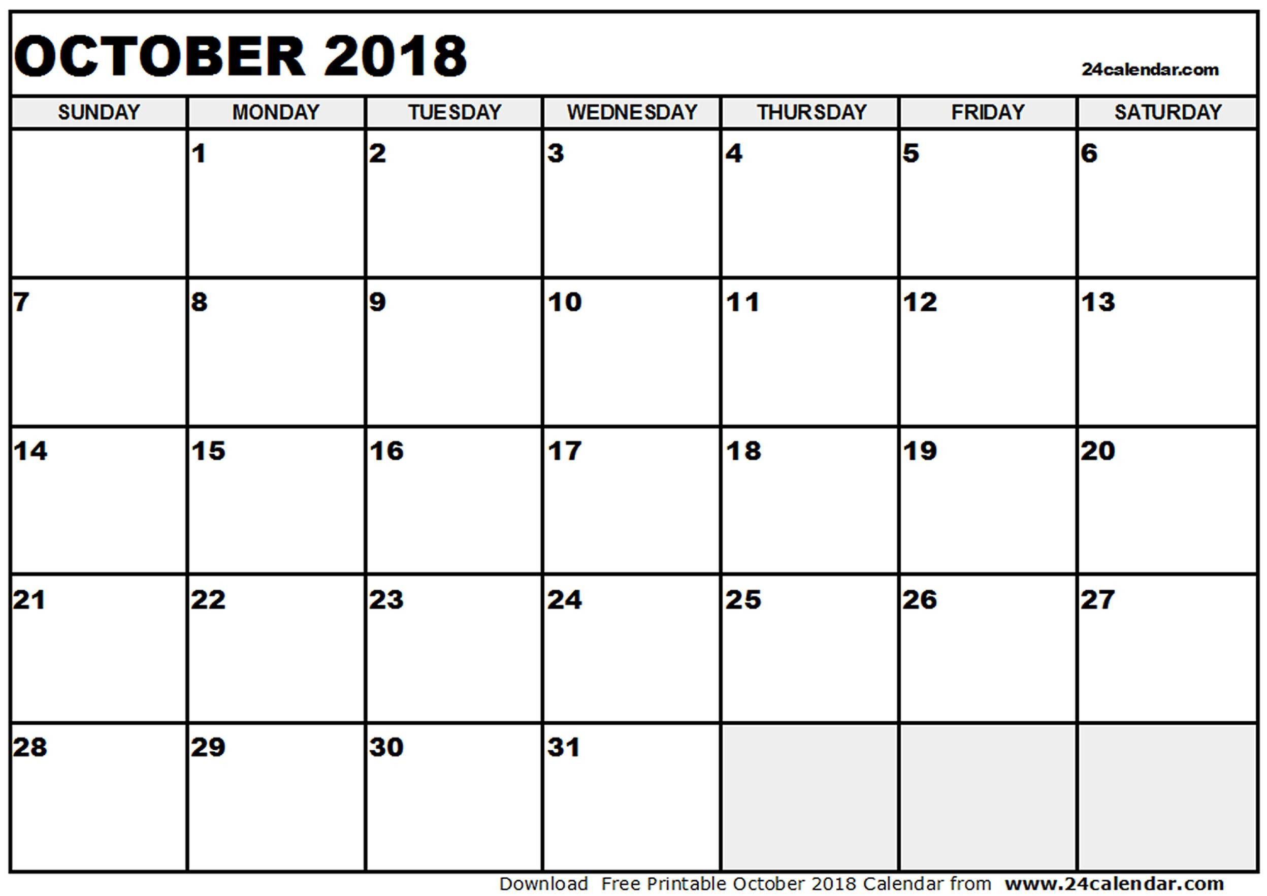 2495x1764 october calendar 2018