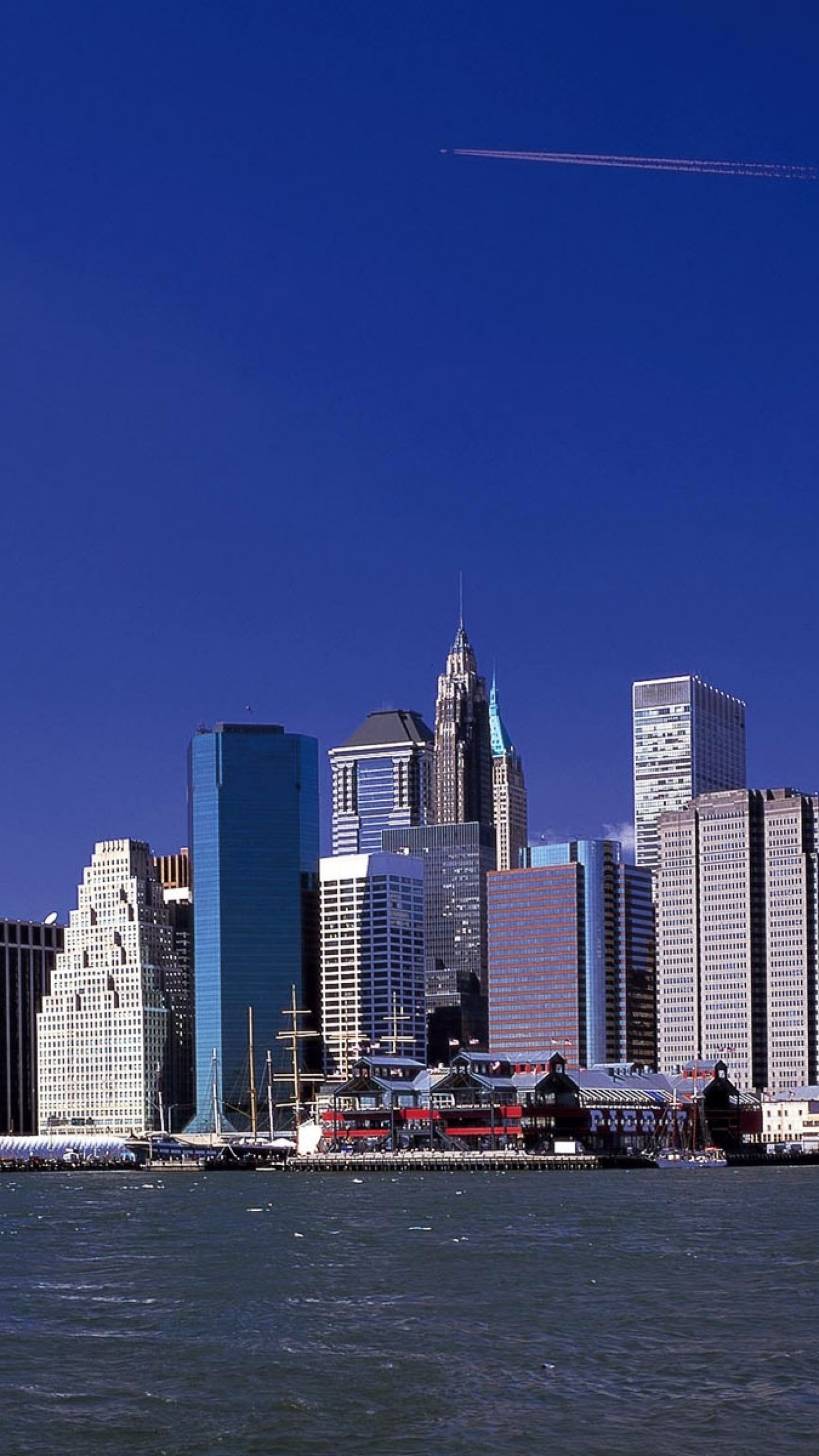 1440x2560  Wallpaper twin towers, new york, world trade center, skyscrapers,  river,