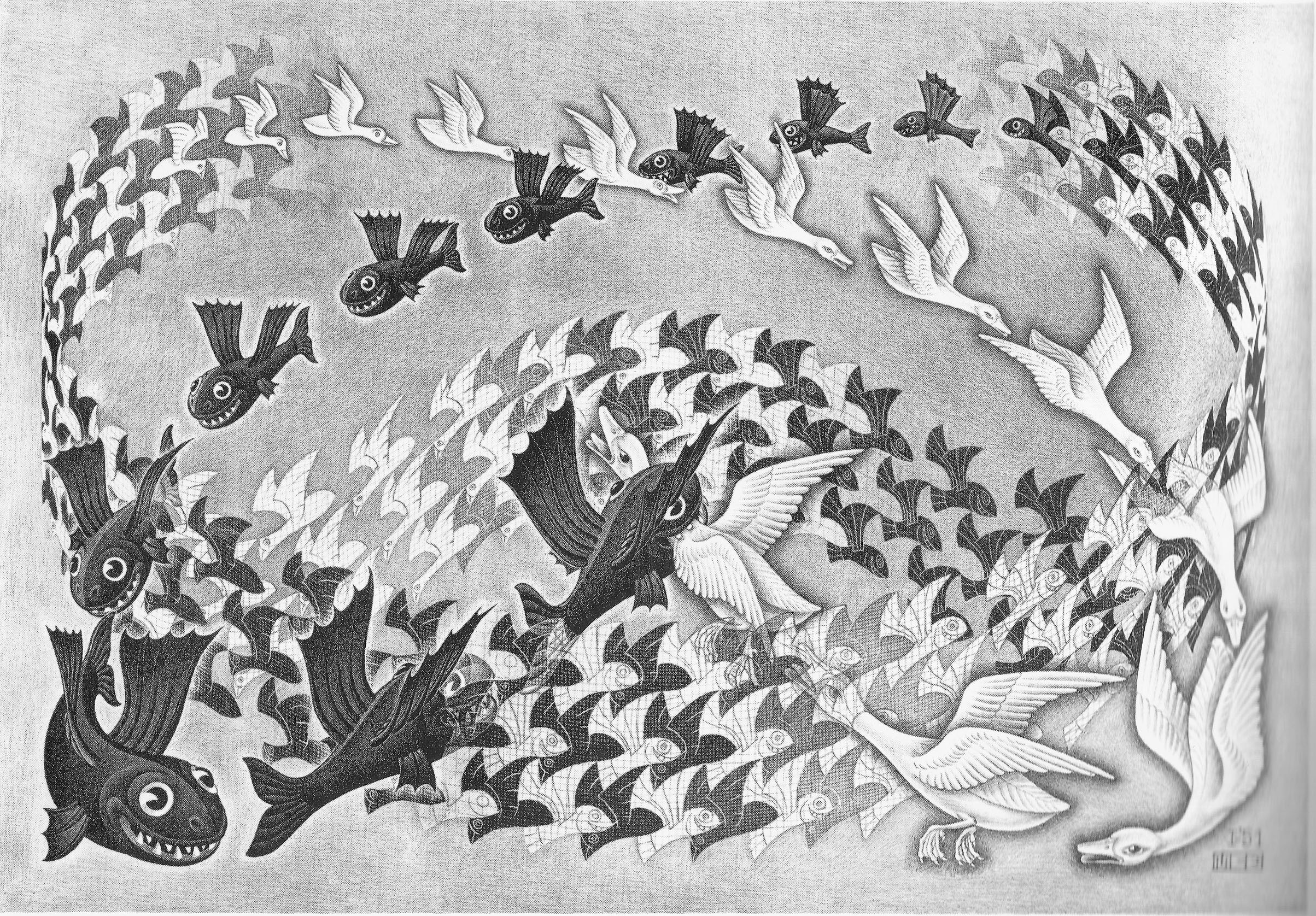 2407x1676 MC Escher fish and birds art
