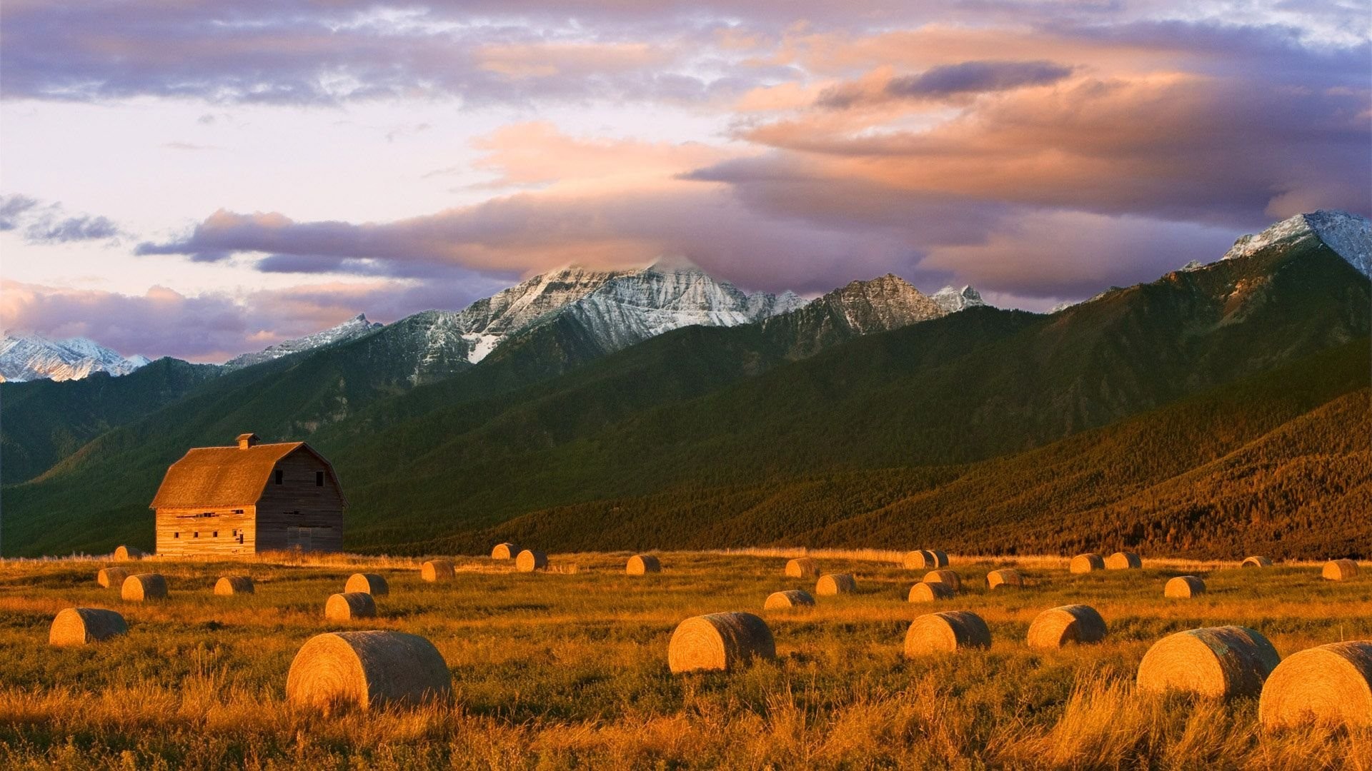 1920x1080 Barn And Hay Bales In The Mission Mountains
