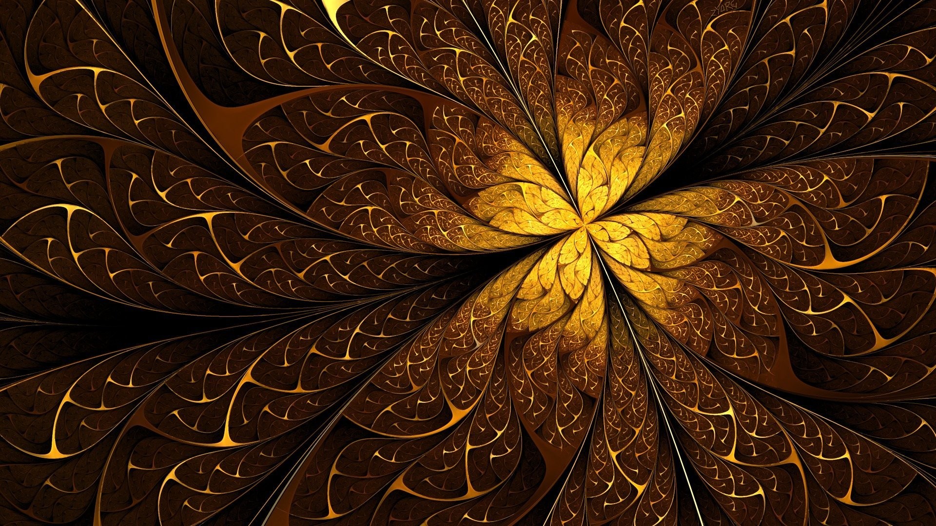 1920x1080 abstract fractal patterns line gold