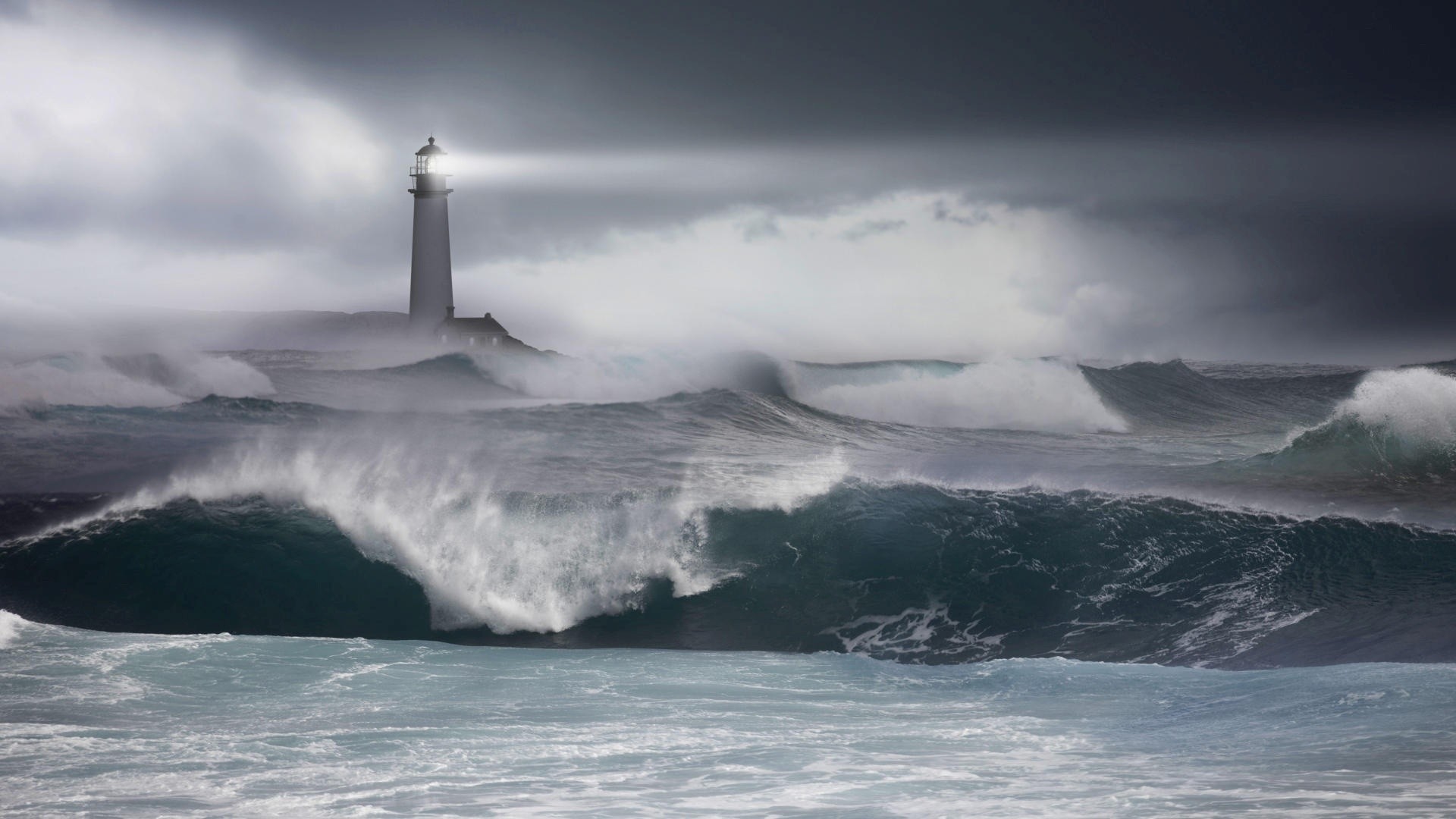1920x1080 Download desktop wallpaper Lighthouse in a stormy sea