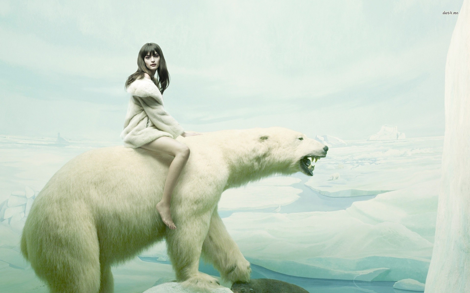 1920x1200 ... Woman on a polar bear wallpaper  ...
