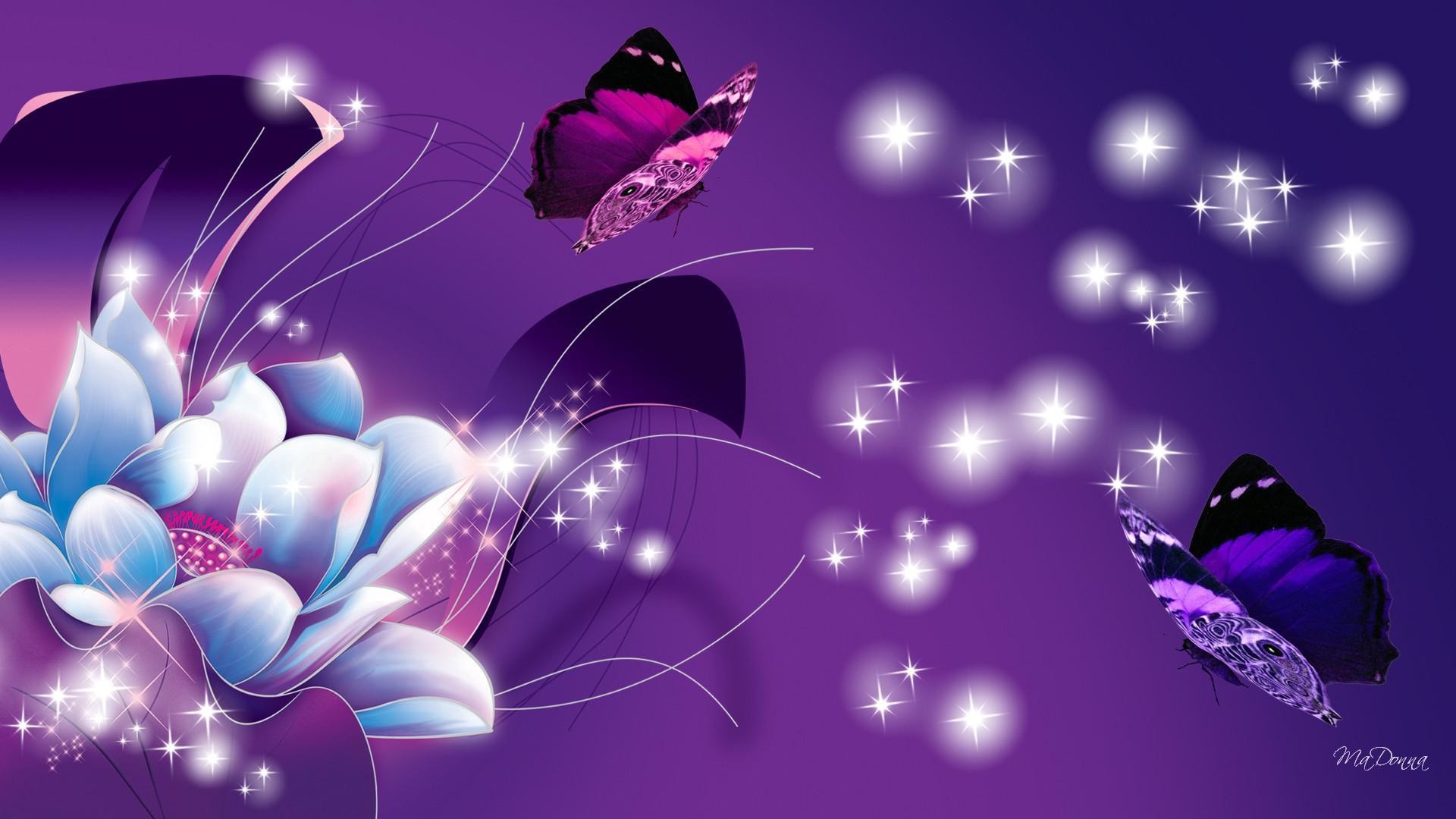 1920x1080 Artistic - Butterfly Artistic Flower Purple Sparkles Wallpaper