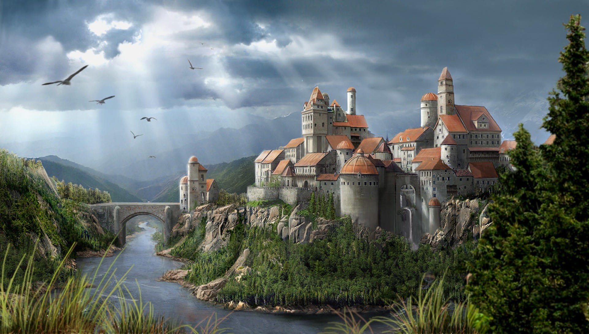 1922x1090 Free desktop wallpapers and backgrounds with Fantasy Castle, abstract,  castle, fantasy.