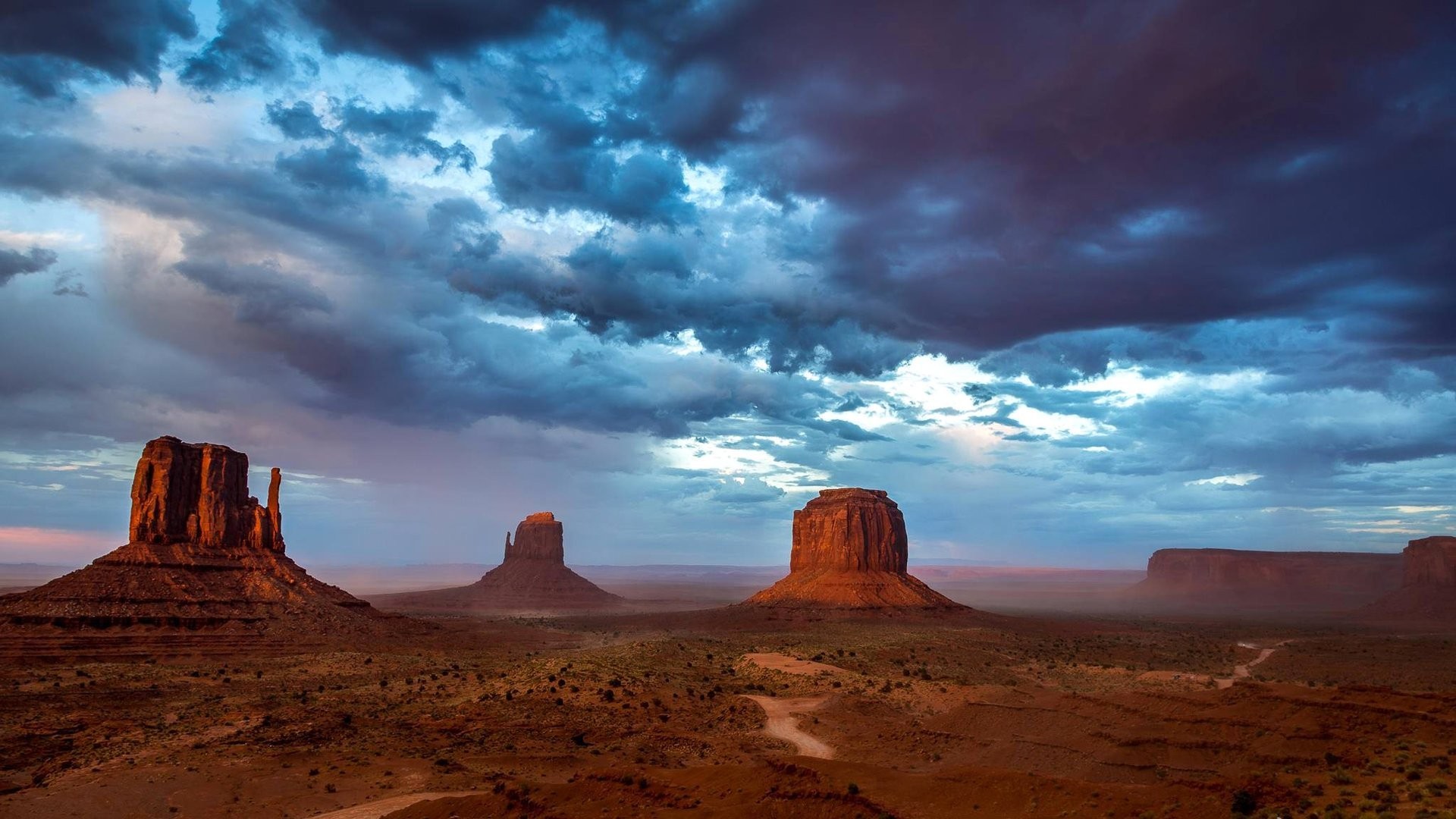 1920x1080 monument valley united states mountain sky clouds rock night