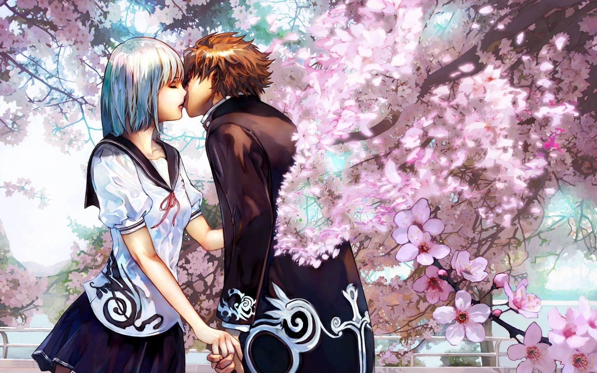 1920x1200 Cute Anime Couple Kiss HD Wallpaper