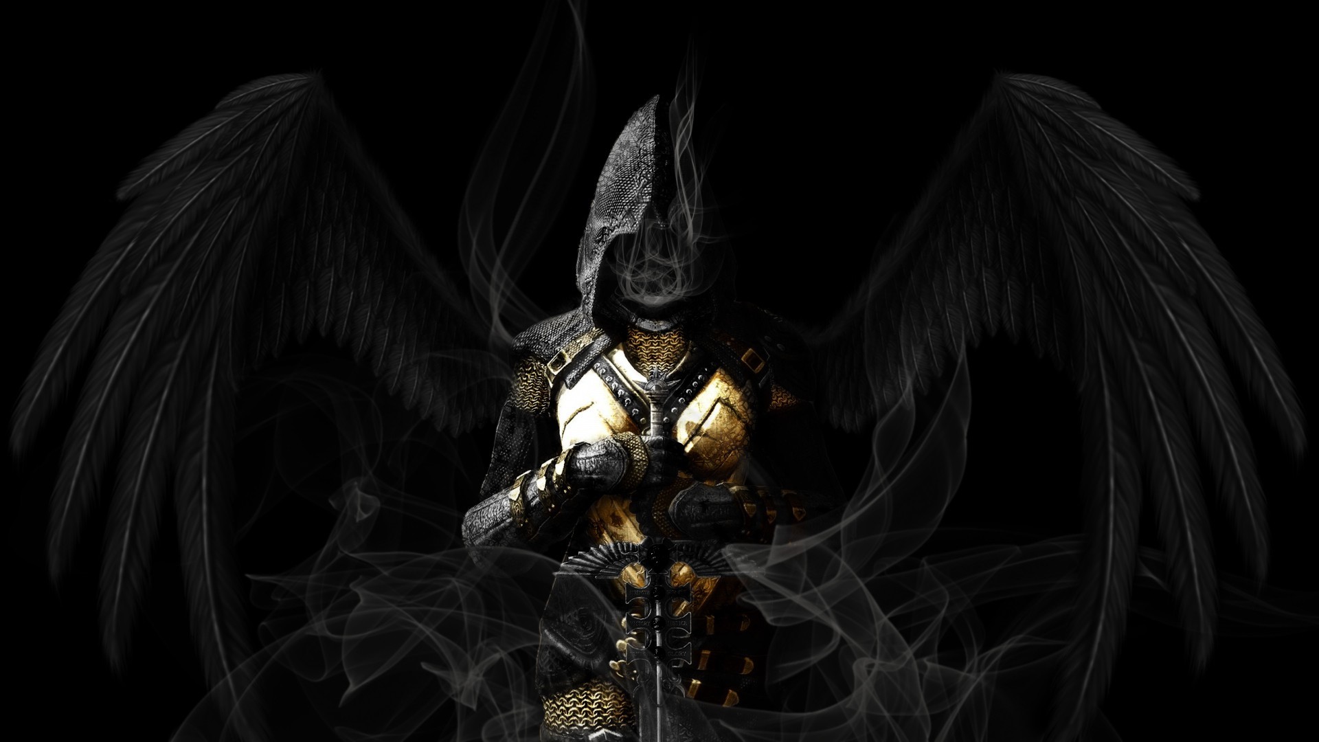1920x1080 Angel Wings Black Sword Gothic Dark Reaper Grim Angels Wallpaper At Fantasy  Wallpapers