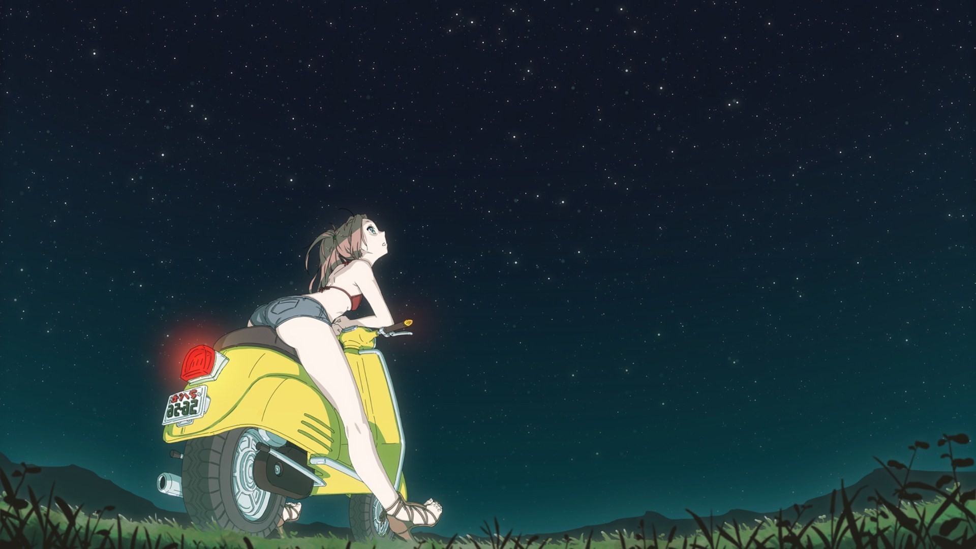 1920x1080 anime Girls, Stars, FLCL, Haruhara Haruko, Scooters, Night, Space Wallpapers  HD / Desktop and Mobile Backgrounds