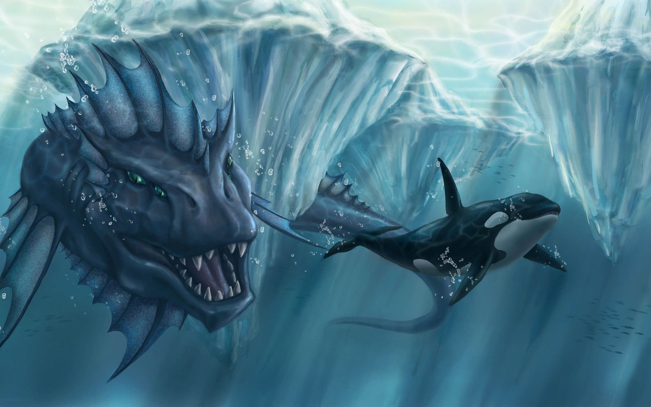2560x1600 Sea Monster Chasing The Killer Whale