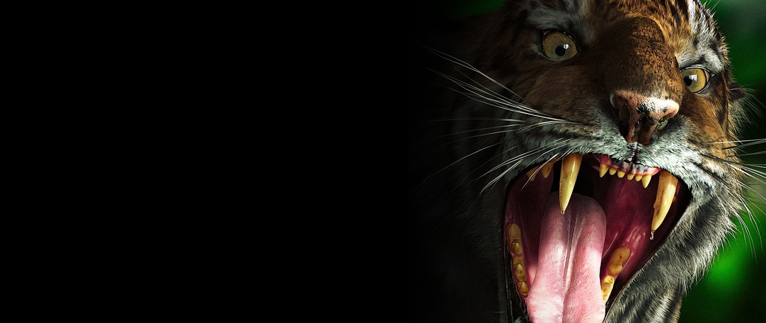2560x1080 Preview wallpaper tiger, teeth, scary, evil 