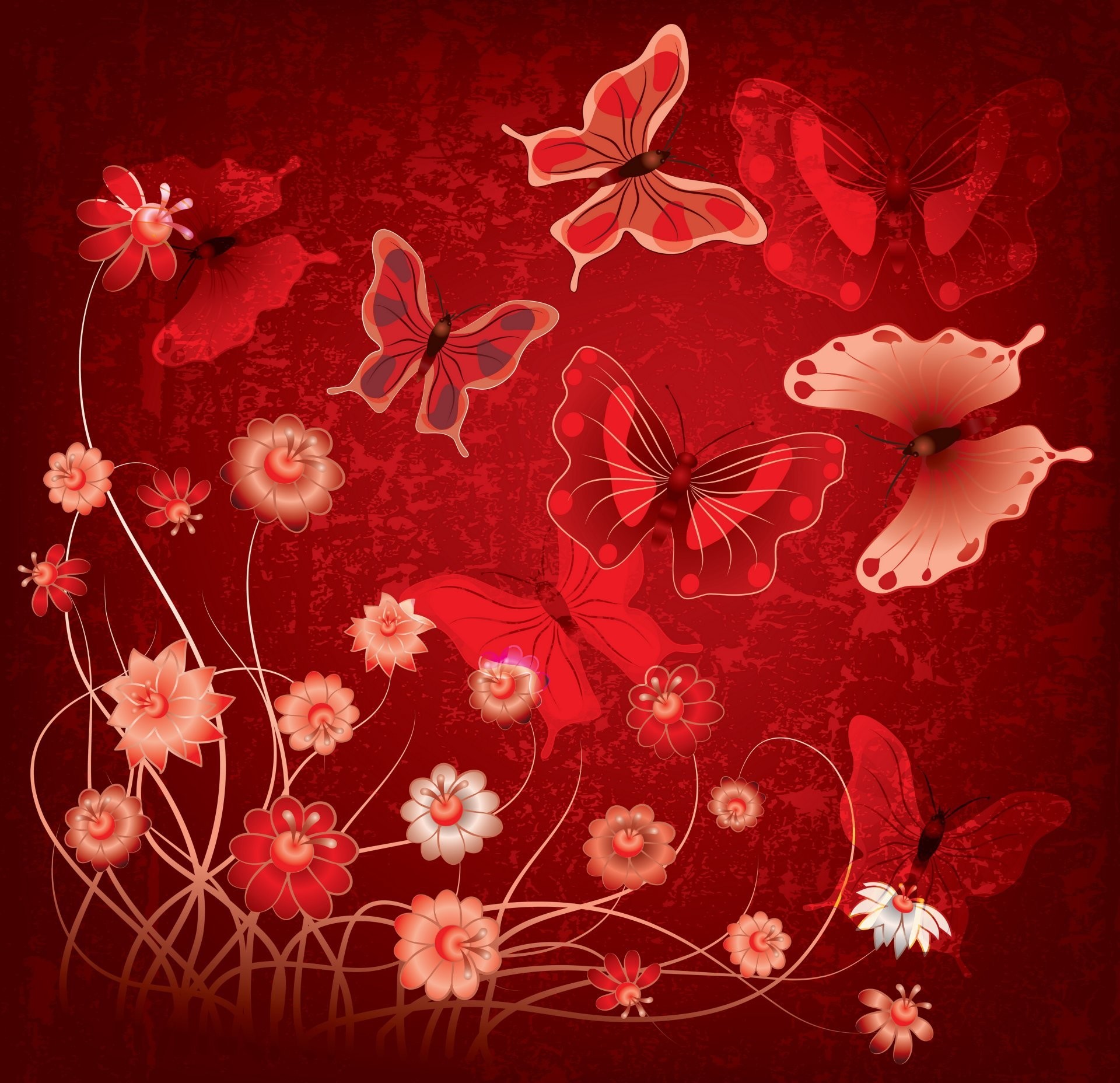1920x1856 abstract grunge butterflies flowers design butterfly flower red