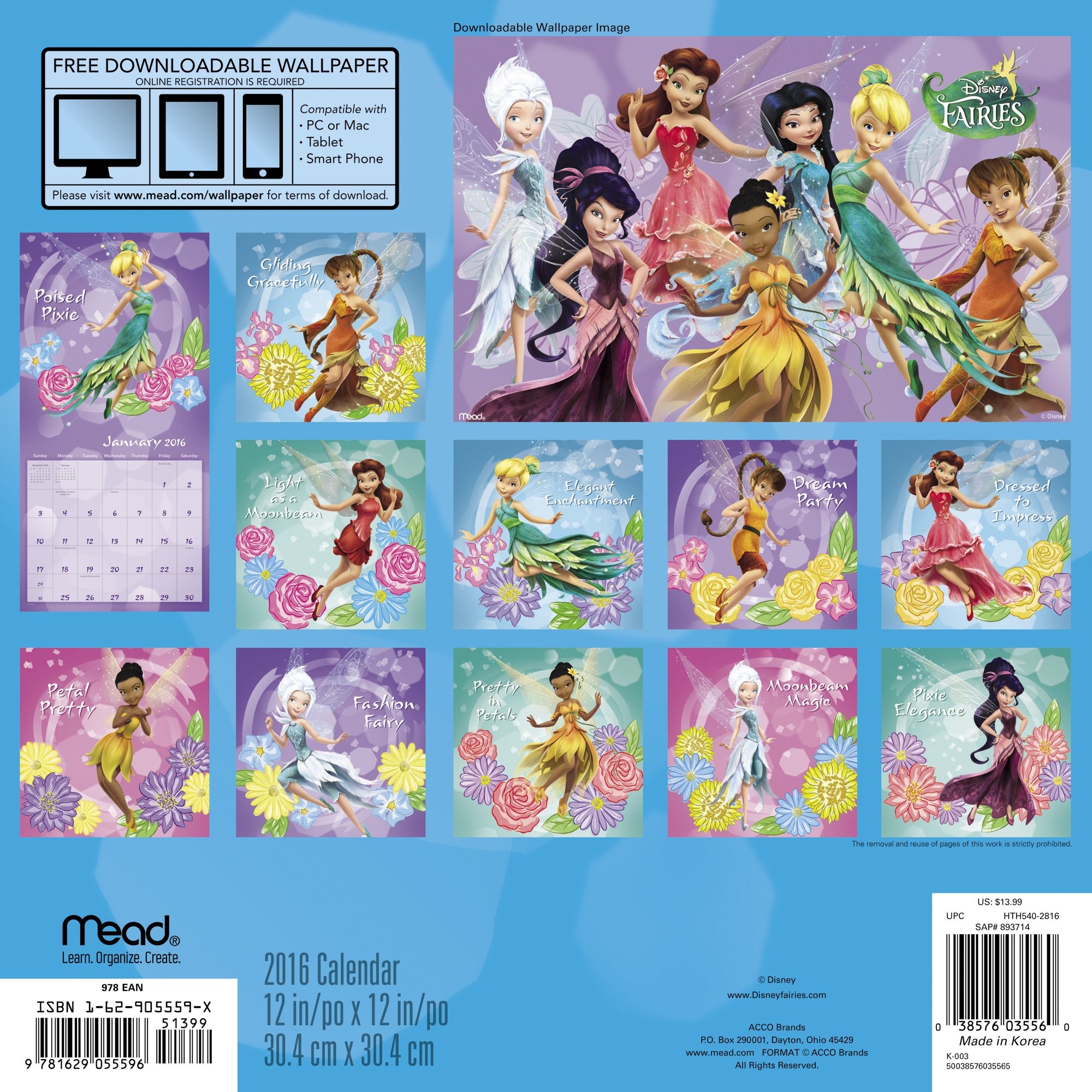 2000x2000 Disney Fairies Wall Calendar (2016): Mead: 0038576035560: Amazon.com: Books