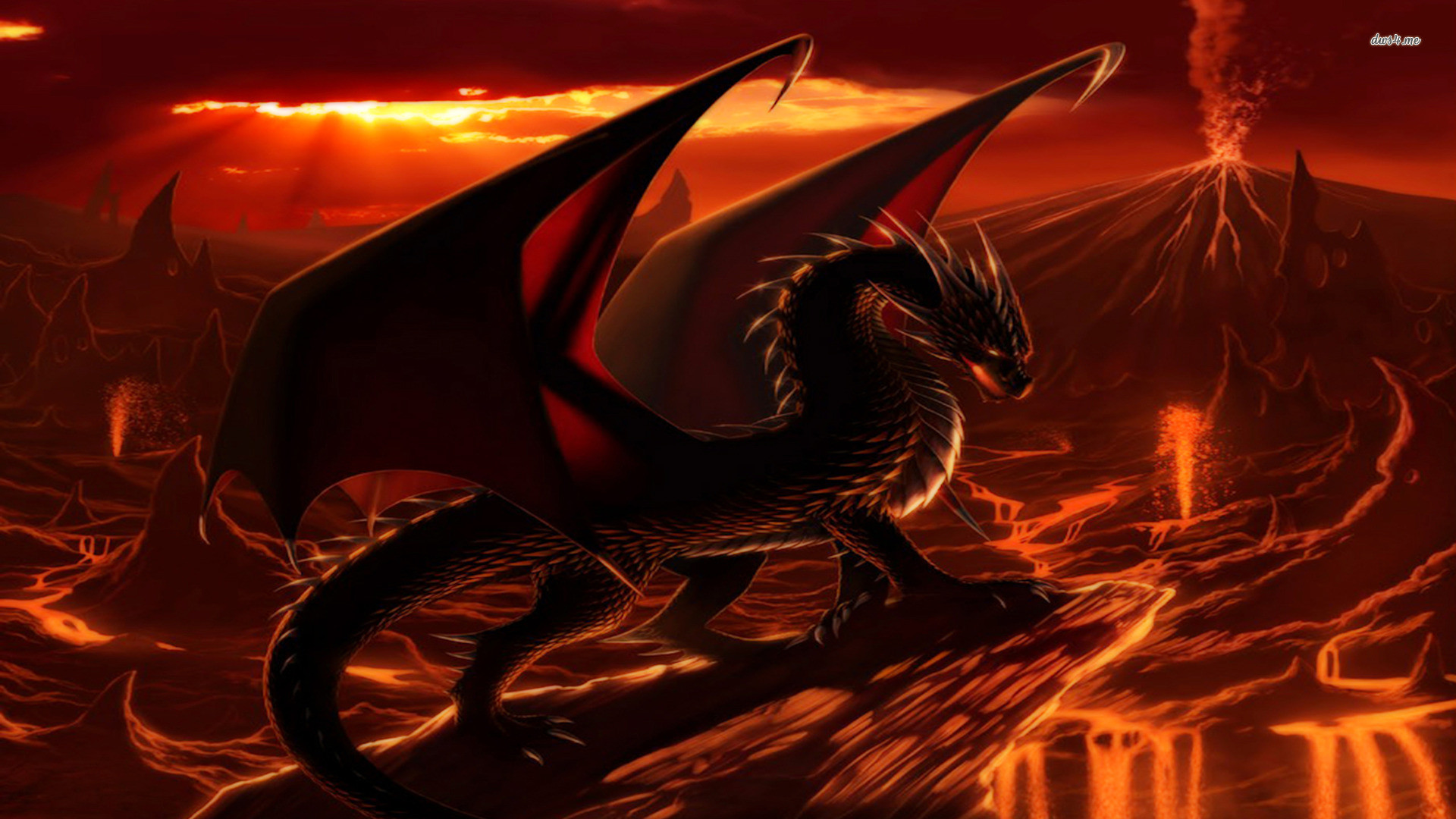1920x1080 Dragon surrounded by lava wallpaper
