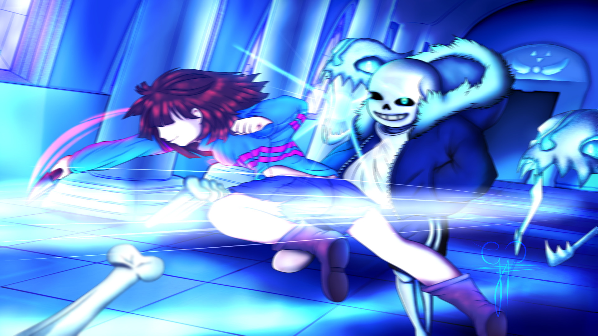 1920x1080 Undertale - Genocide: Sans vs Frisk and Judgment Hall by: GabrielP