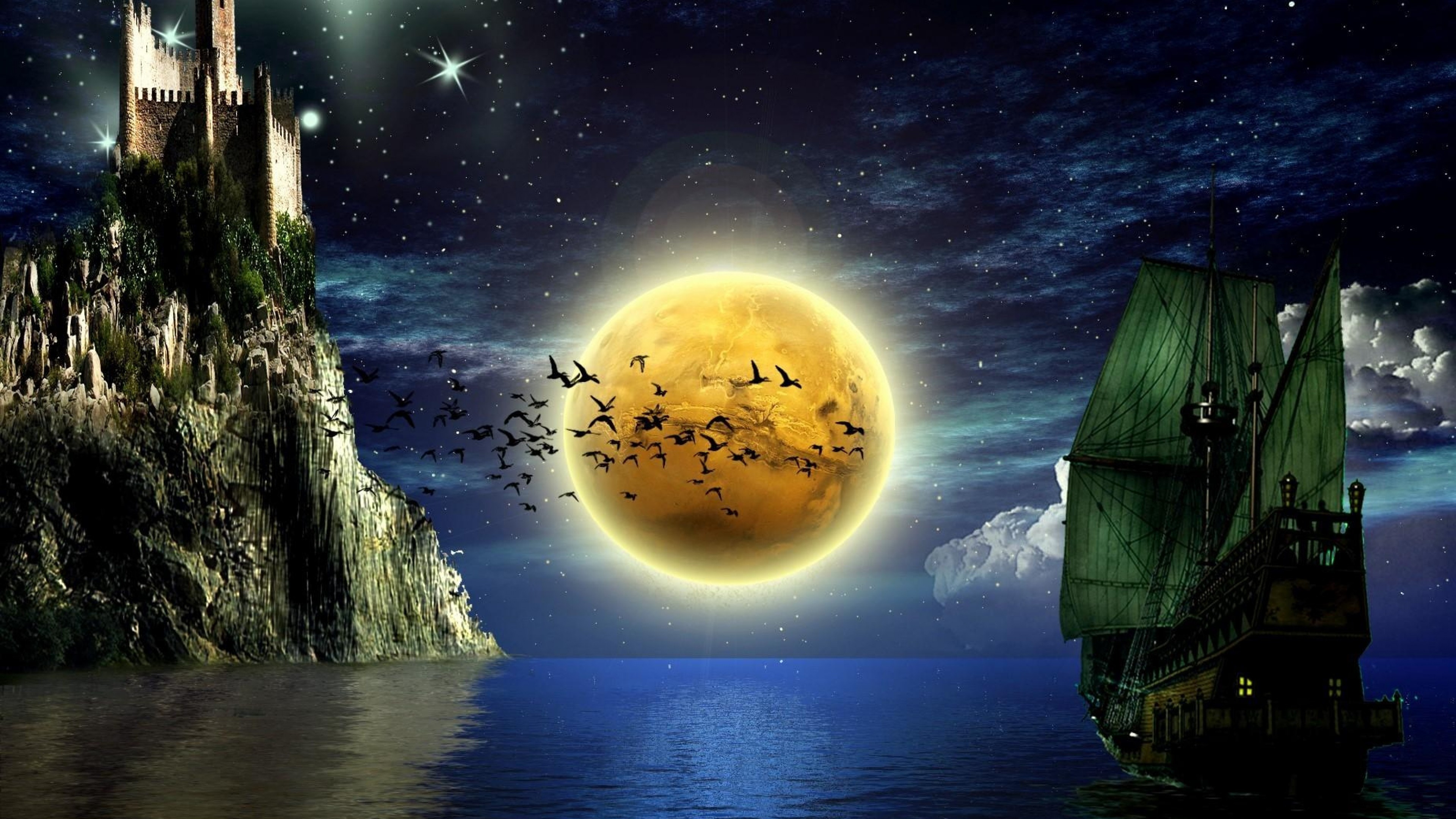 3840x2160 wallpaper.wiki-Sun-Moon-Stars-Background-Free-Download-
