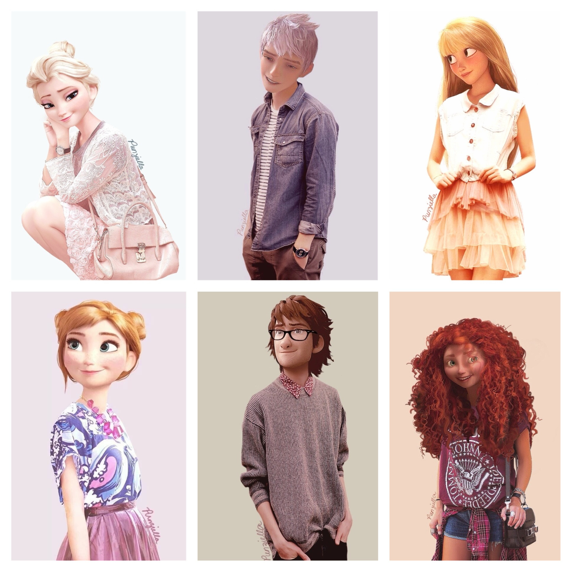 1936x1936 Hipster versions of 3D animated cartoon characters. Elsa and Anna from  Frozen, Jack Frost