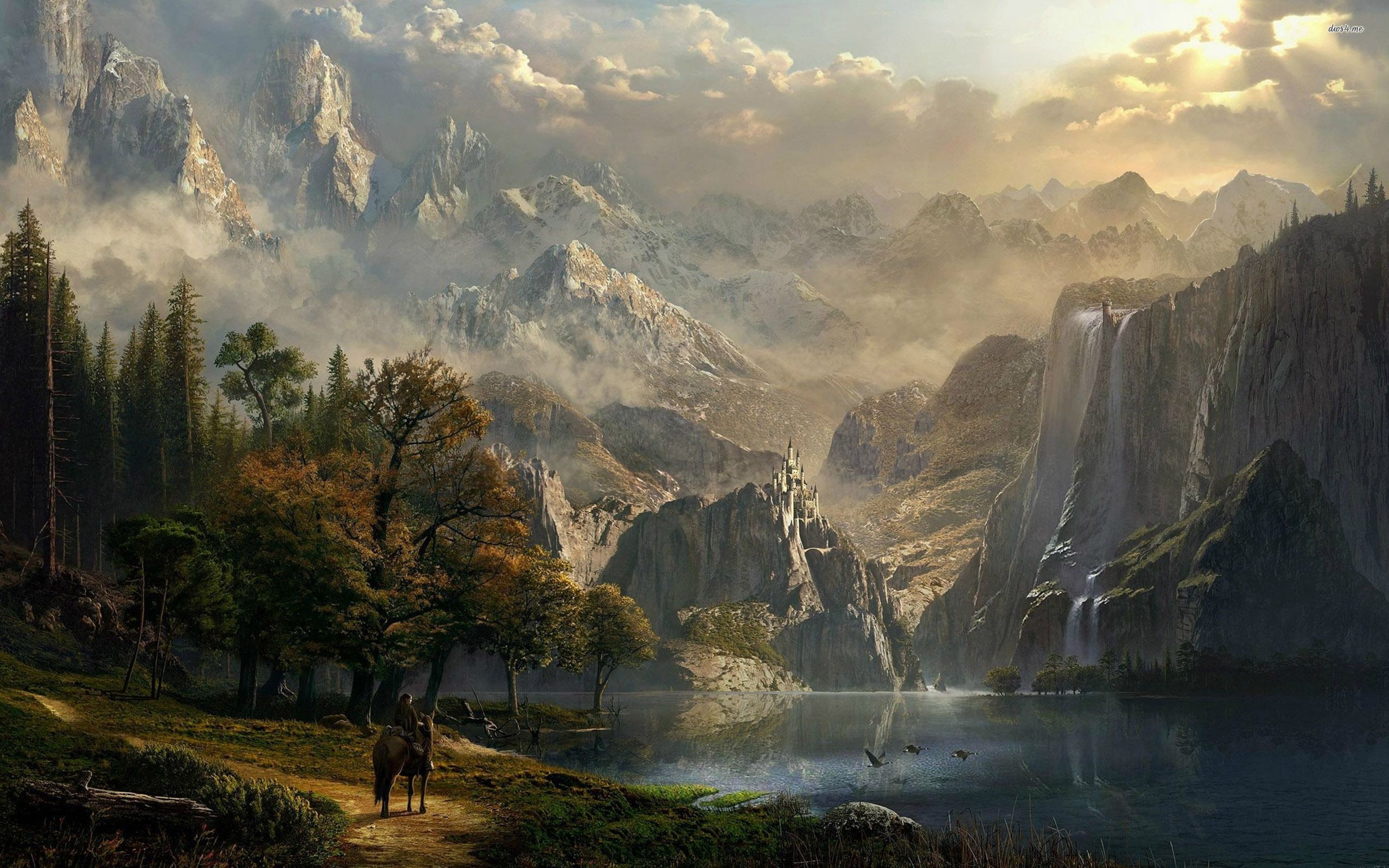2560x1600 Riding to the castle on the mountain wallpaper - Fantasy .