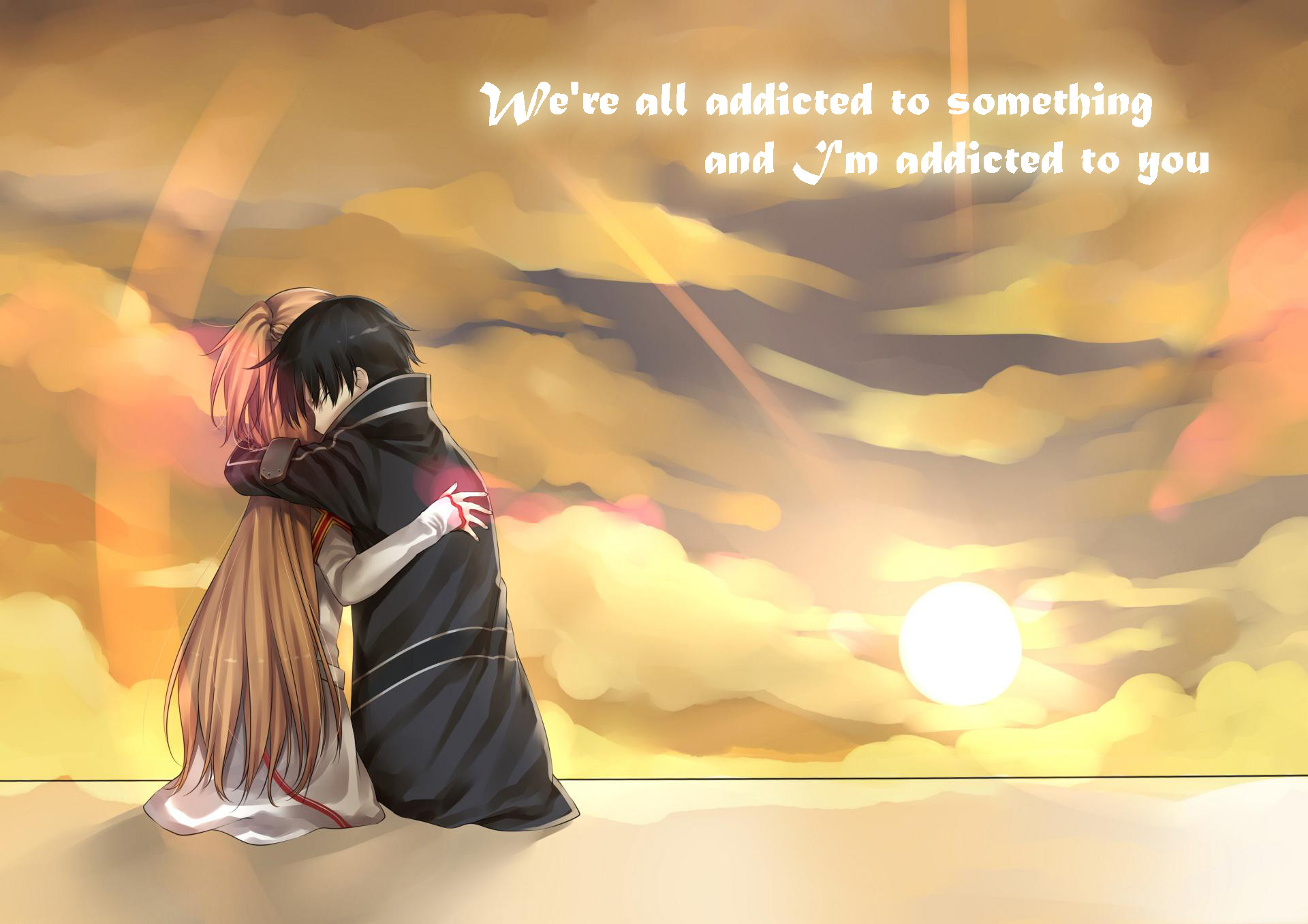 1920x1357 Sweet anime couple hugging tight