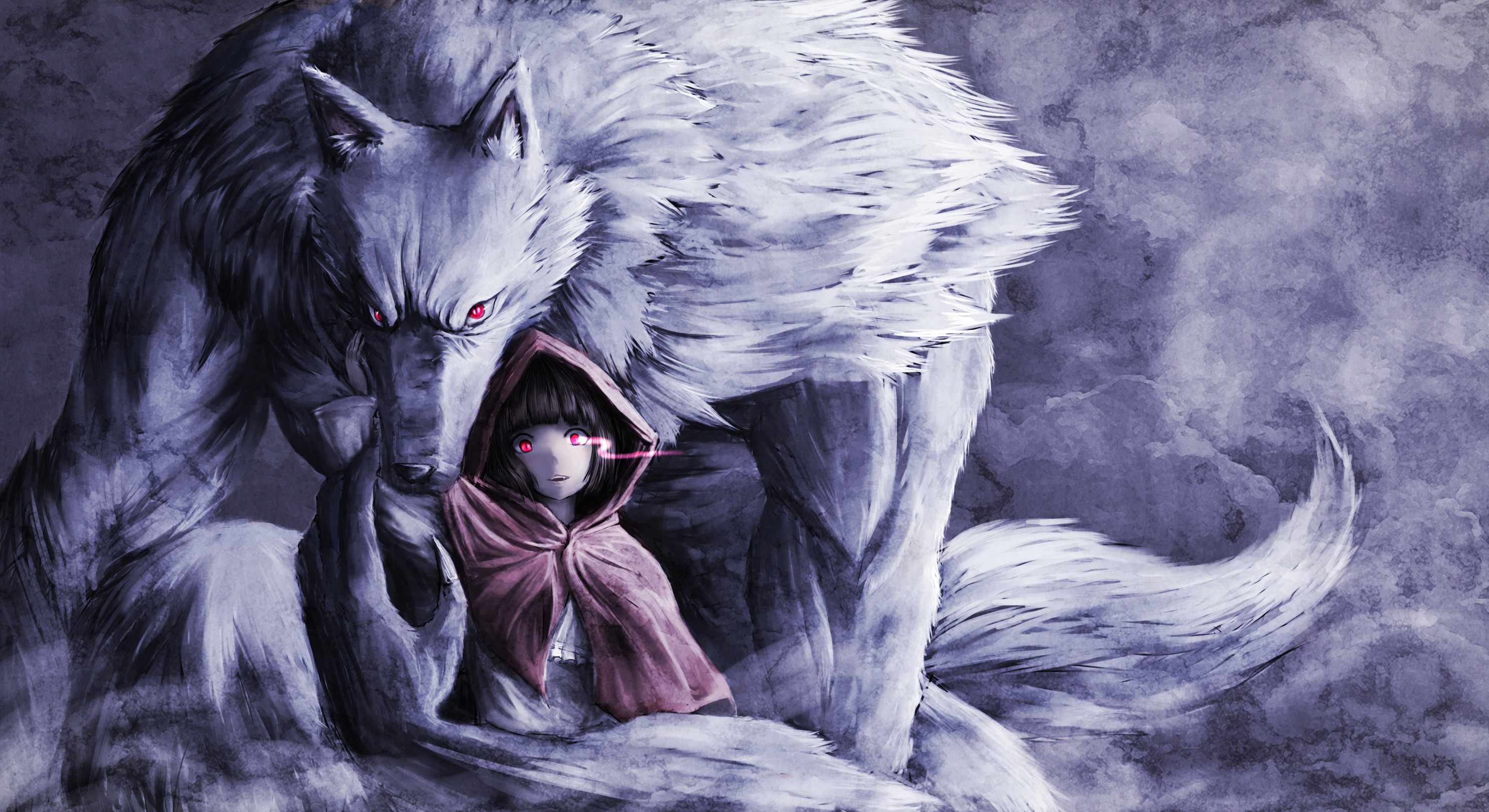 2970x1620 Fantasy - Red Riding Hood Fantasy Girl Child Hood Wolf Red Eyes Wallpaper