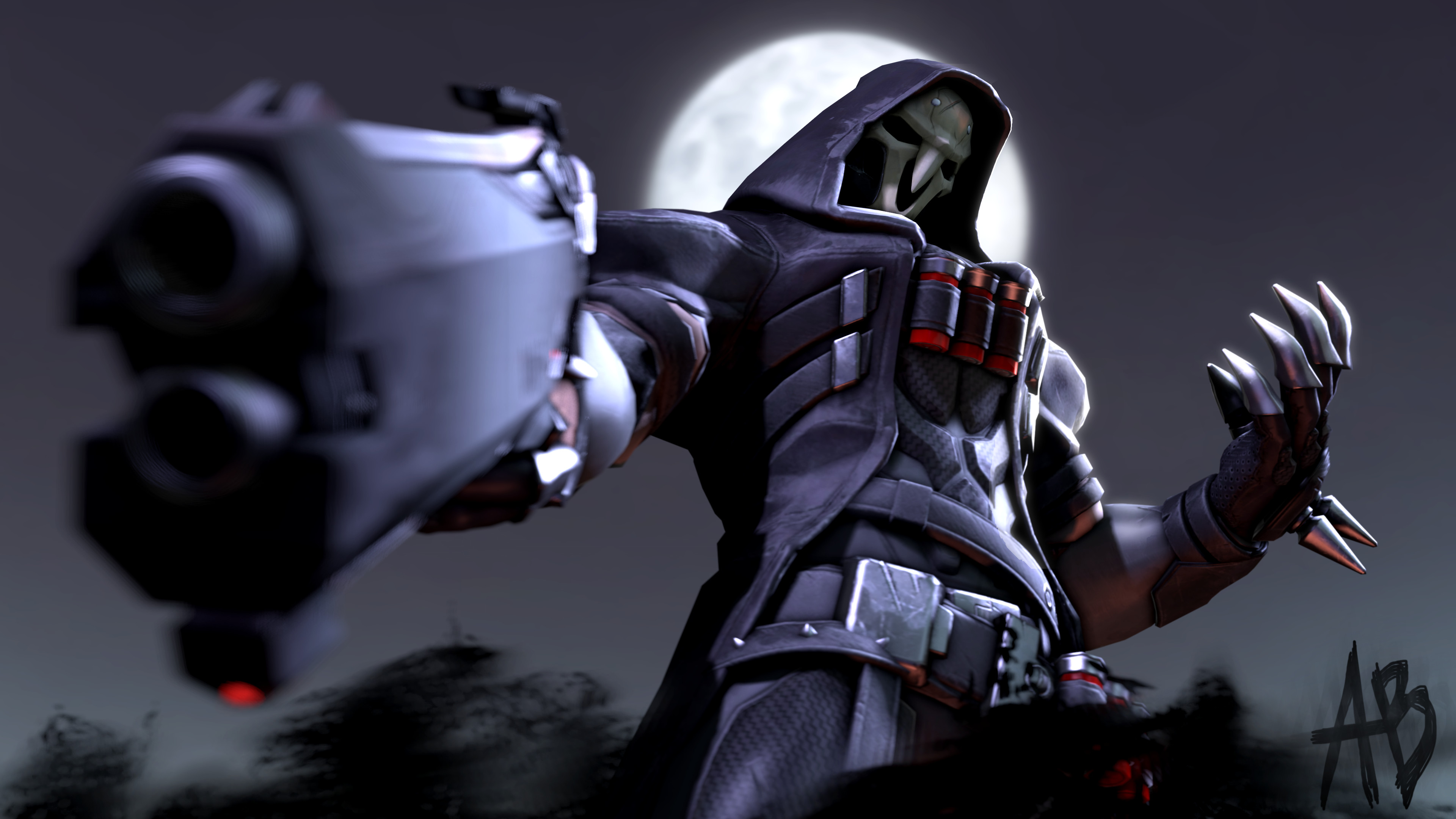 3840x2160  - reaper, overwatch, hood, gun, moon, artwork # original  resolution. reaper wallpapers ...