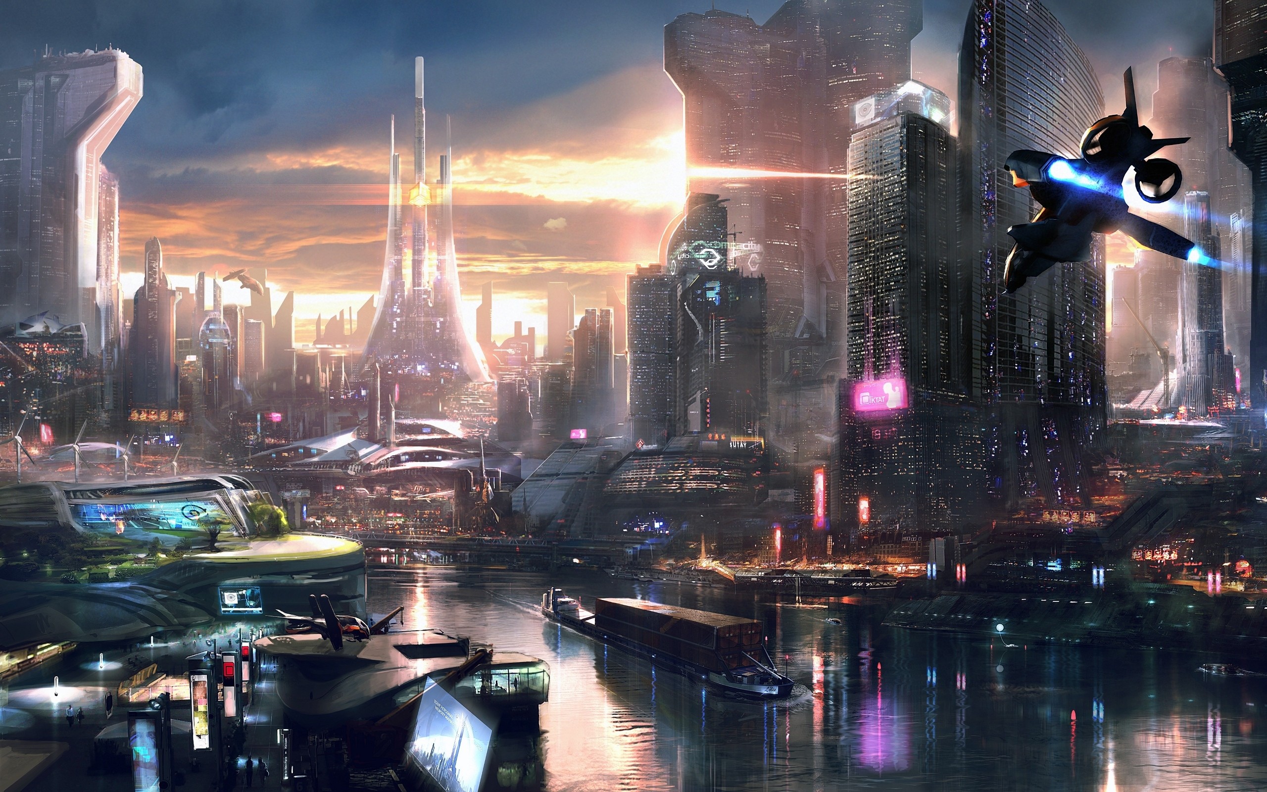 2560x1600 Video Game - Adrift City Spaceship Sci Fi Wallpaper