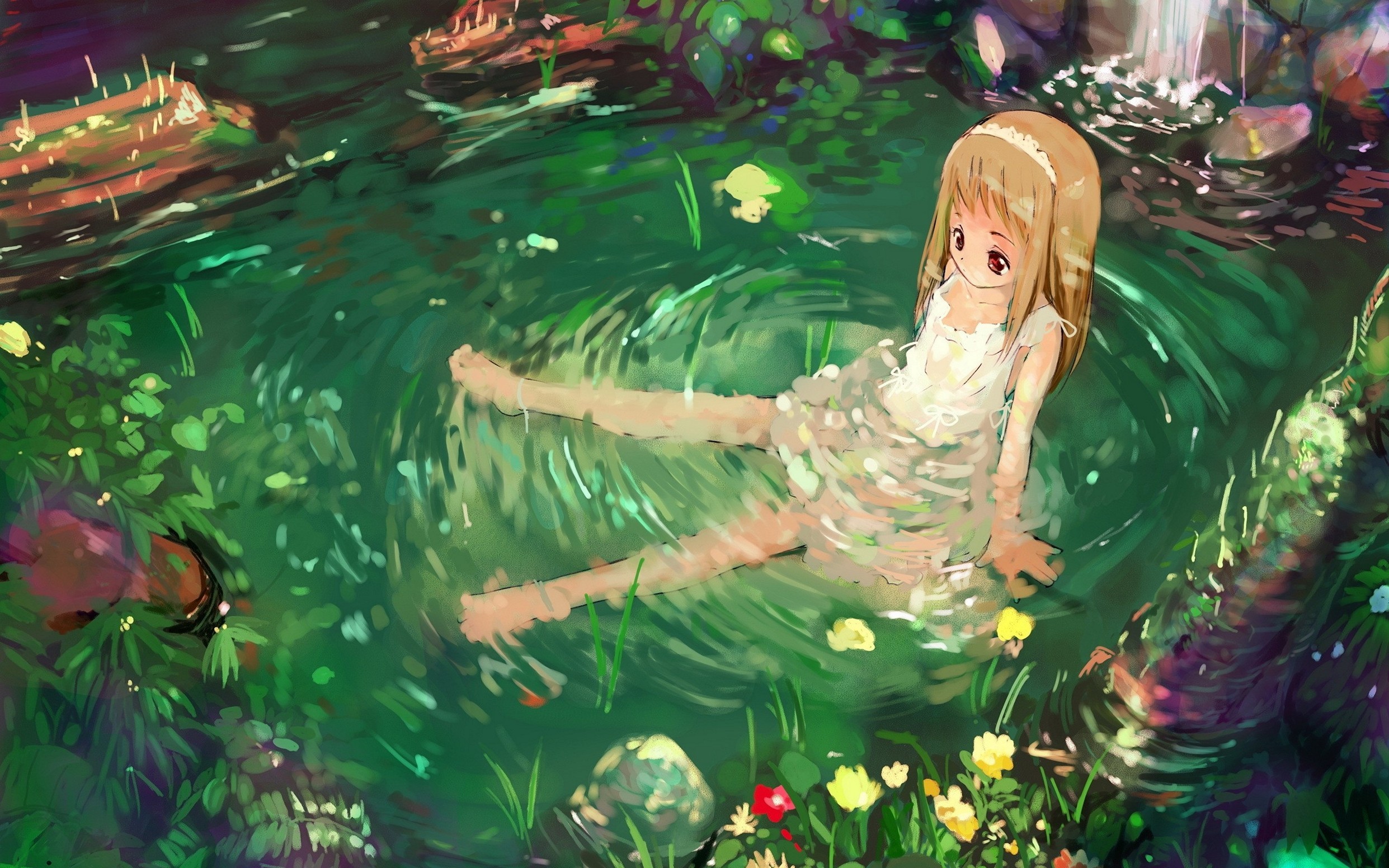 2483x1552 Girl Nature Water Sadness Top Wallpaper Anime