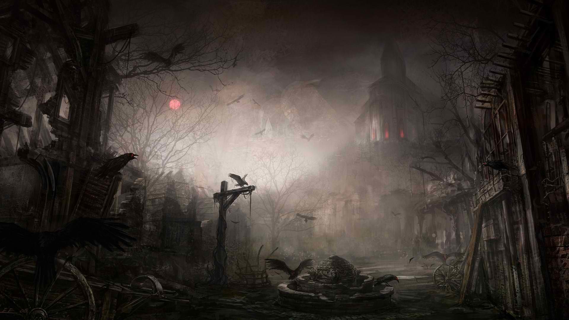 1920x1080 http://radojavor.deviantart.com/gallery/8353474/Halloween I have used these  wallpapers for years, most in here are from the linked artist. Amazing work
