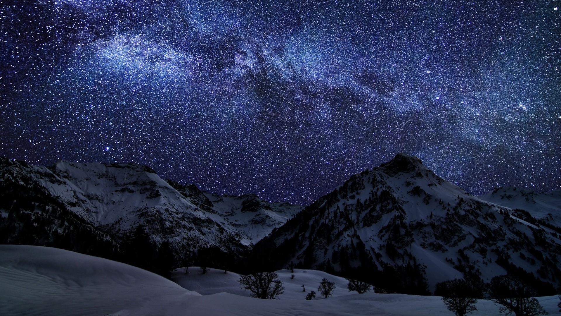 1920x1080 Preview wallpaper winter, sky, stars, nature, night 